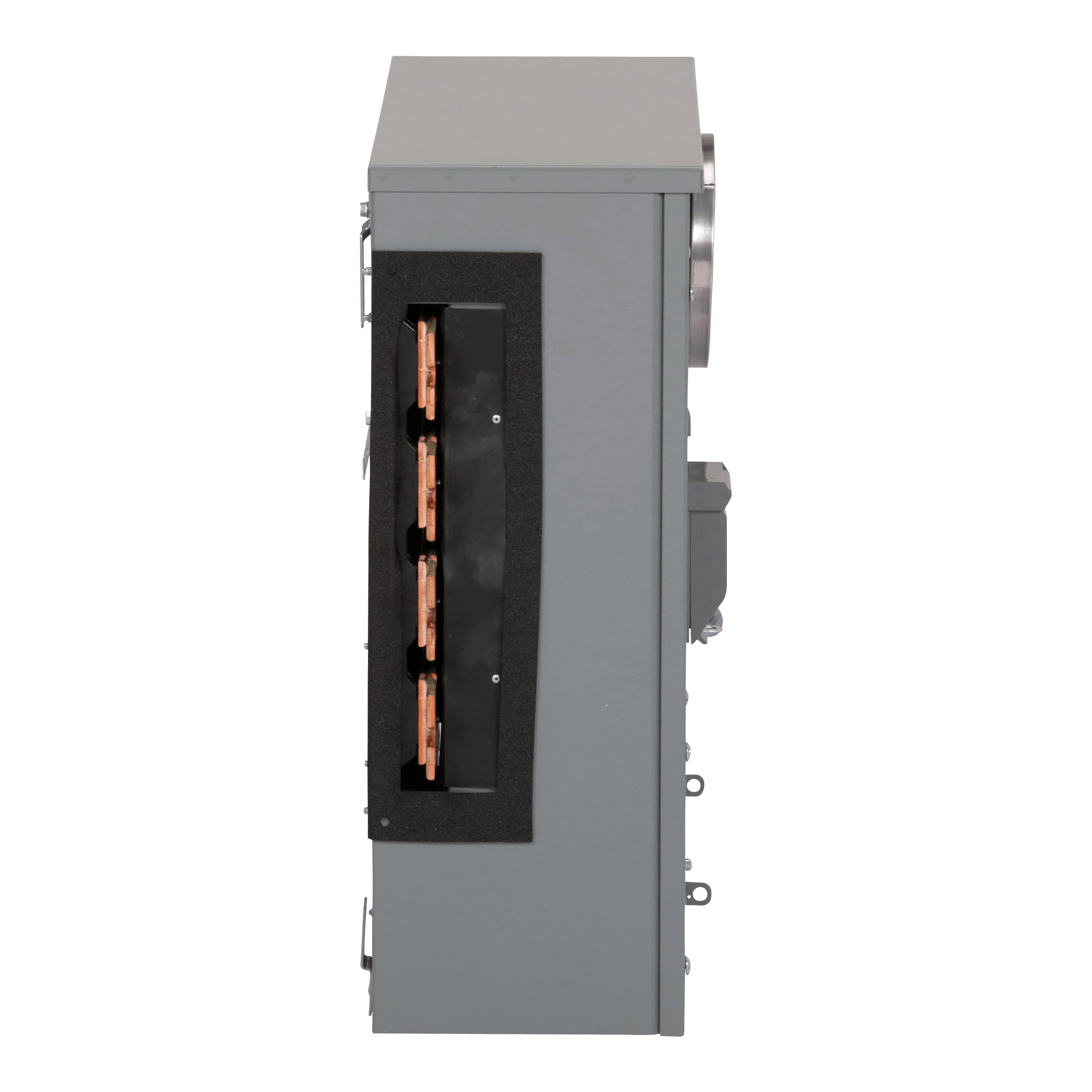 Picture of EZMT311225 - Branch unit, EZ Meter-Pak, 225A, 1 x 5 jaw socket, 208Y/120VAC, test block bypass, ringed, 1200A Al/Cu busbar