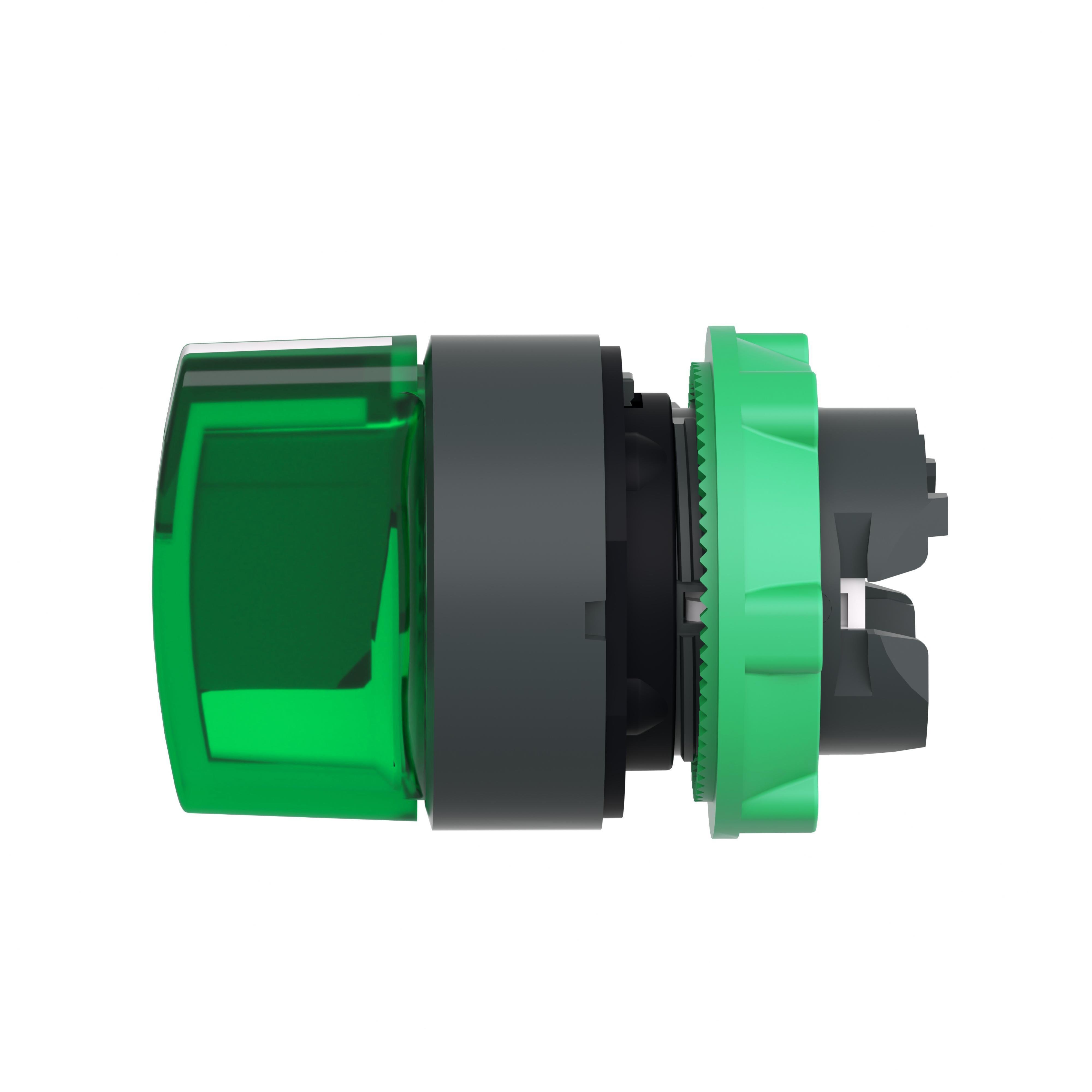 Picture of ZB5AK1733 - Head for illuminated selector switch, Harmony XB5, dark grey plastic, green handle, 22mm, universal LED, 3 positions, left to center