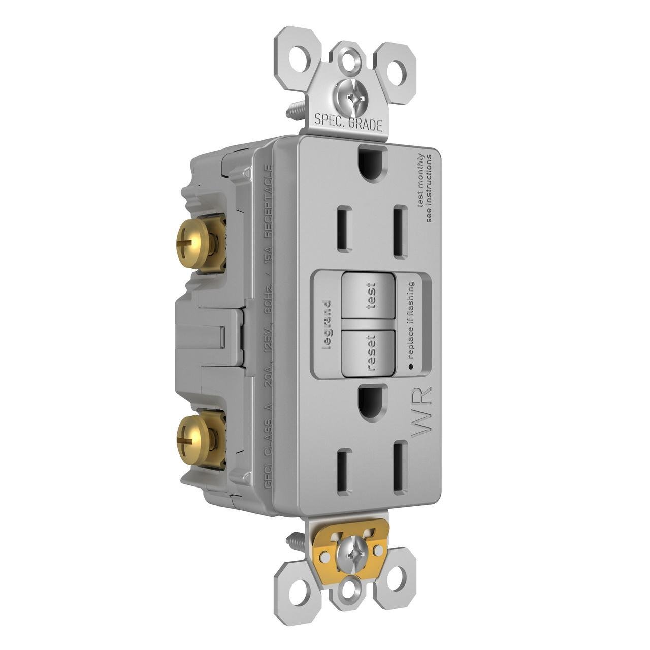 Picture of 1597-TRWRGRY - radiant® Tamper-Resistant Weather-Resistant 15A Duplex Self-Test GFCI Receptacles with SafeLock® Protection, Gray