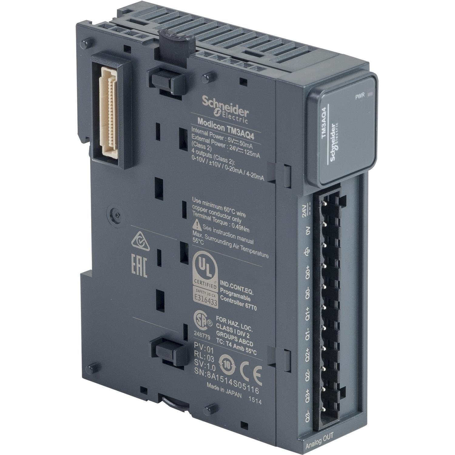 TM3AQ4 - analog output module, Modicon TM3, 4 outputs, screw, 24V DC