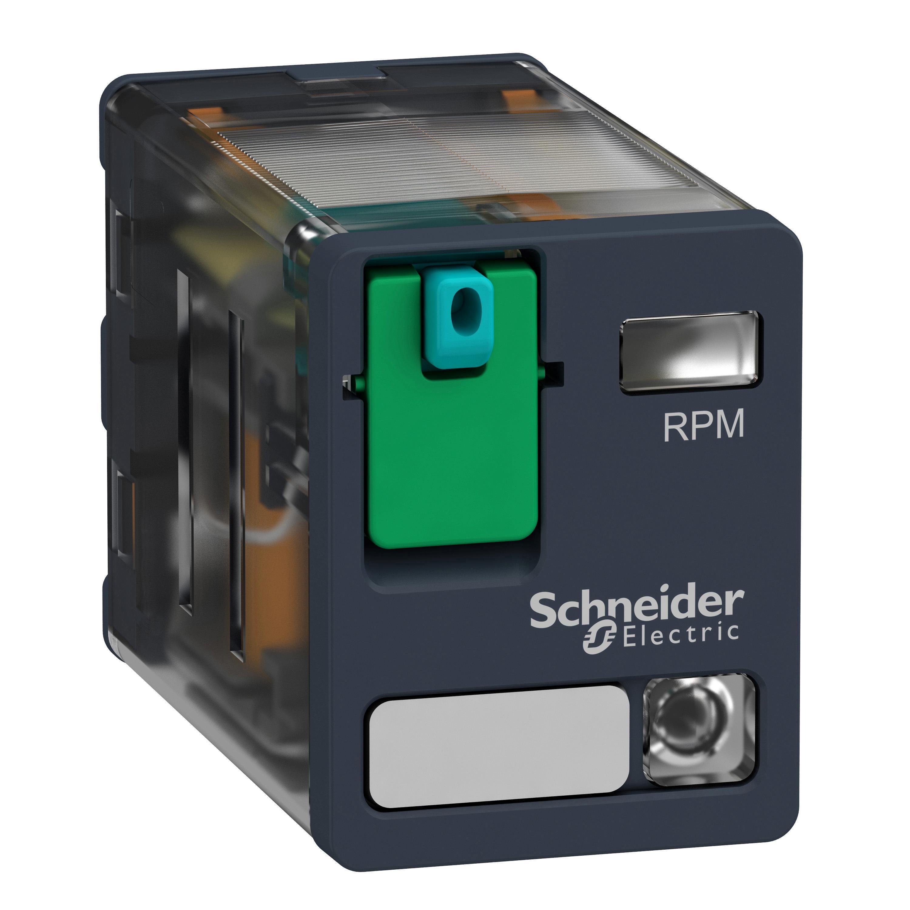 Picture of RPM22BD - plug-in relay, Harmony electromechanical relays, 15A, 2CO, with LED, lockable test button, 24V DC