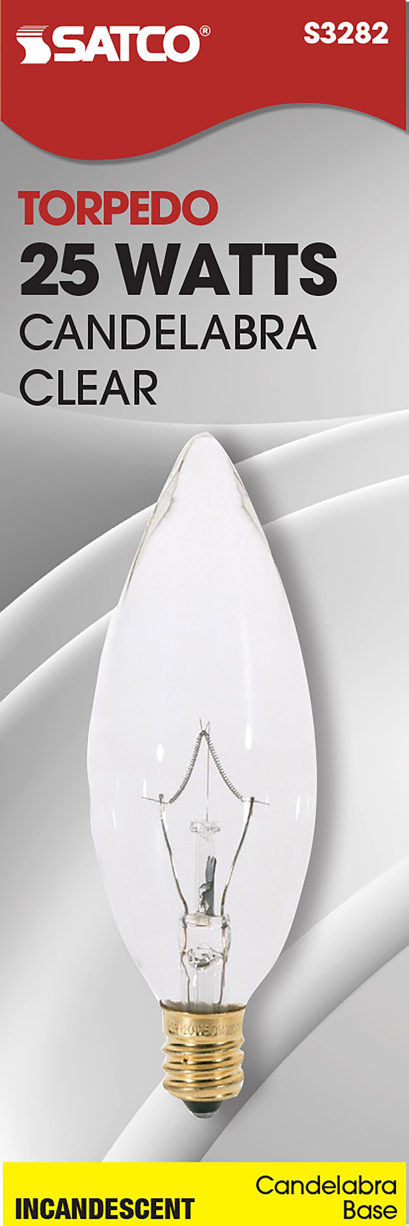 Picture of S3282 - 25 Watt BA9 1/2 Incandescent - Clear - 1500 Average rated hours - 212 Lumens - Candelabra base - 120 Volt