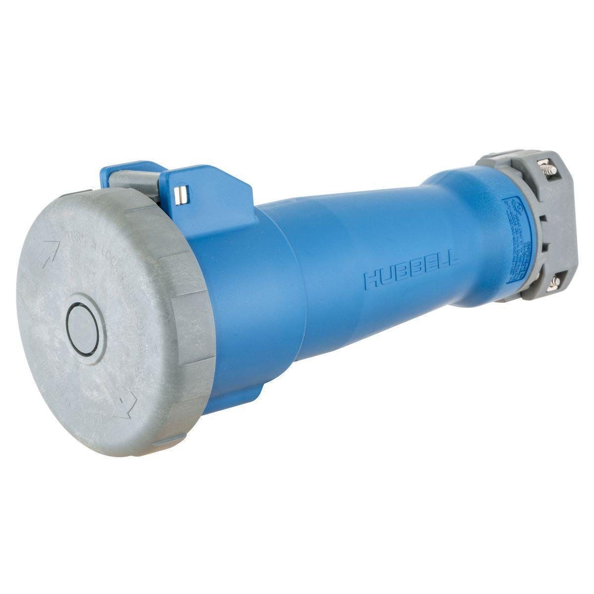 Picture of HBL460C9W - Heavy Duty Products, IEC Pin and Sleeve Devices, Industrial Grade, Female Connector Body, 60A 3-Phase Delta 250V AC, 3-Pole 4-Wire Grounding, Terminal Screws, Blue, Watertight