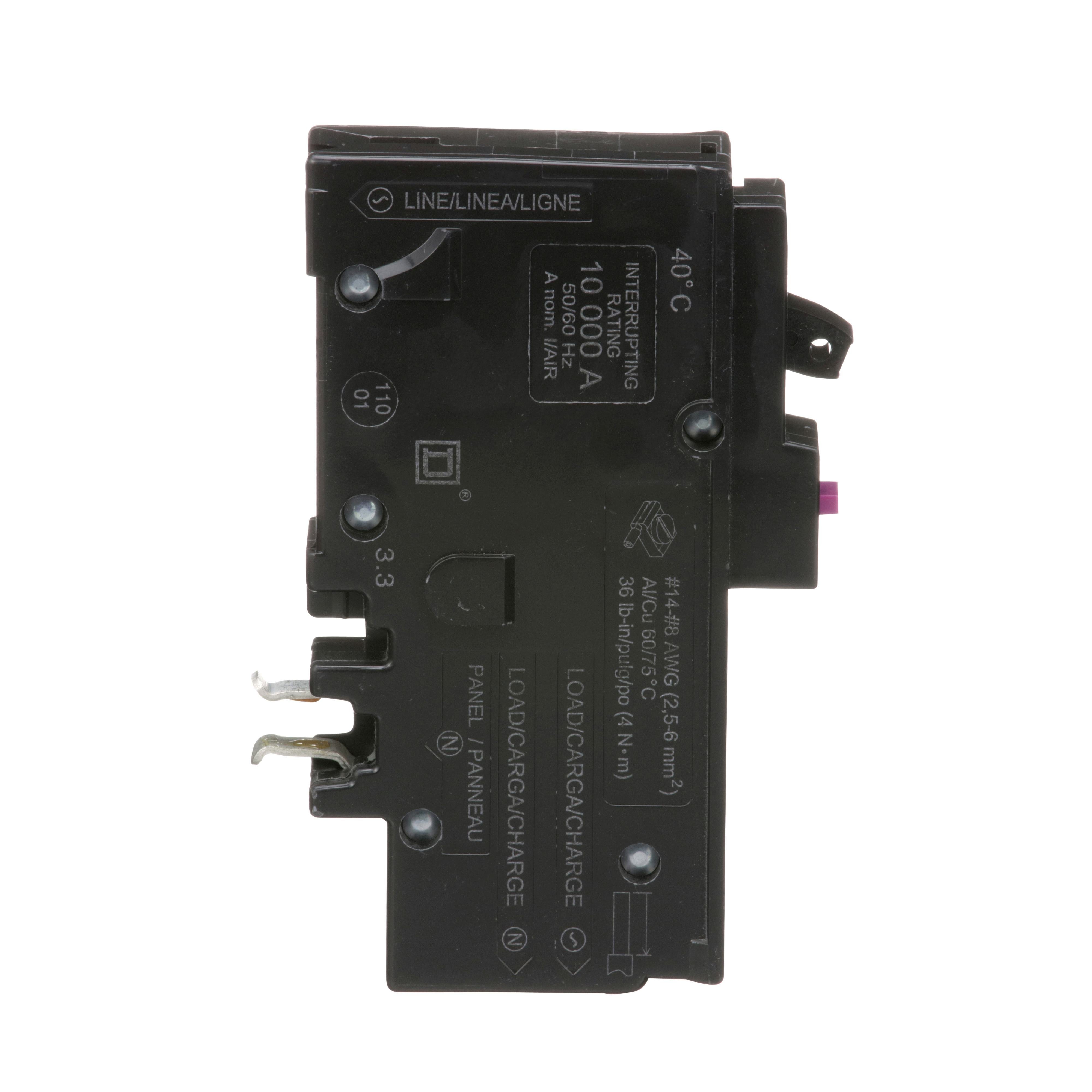 Picture of HOM115PDF - [TAA] Mini circuit breaker, Homeline, 15A, 1 pole, 120VAC, 10kA AIR, combo ARC/ground fault, plug on neutral, plug in, UL
