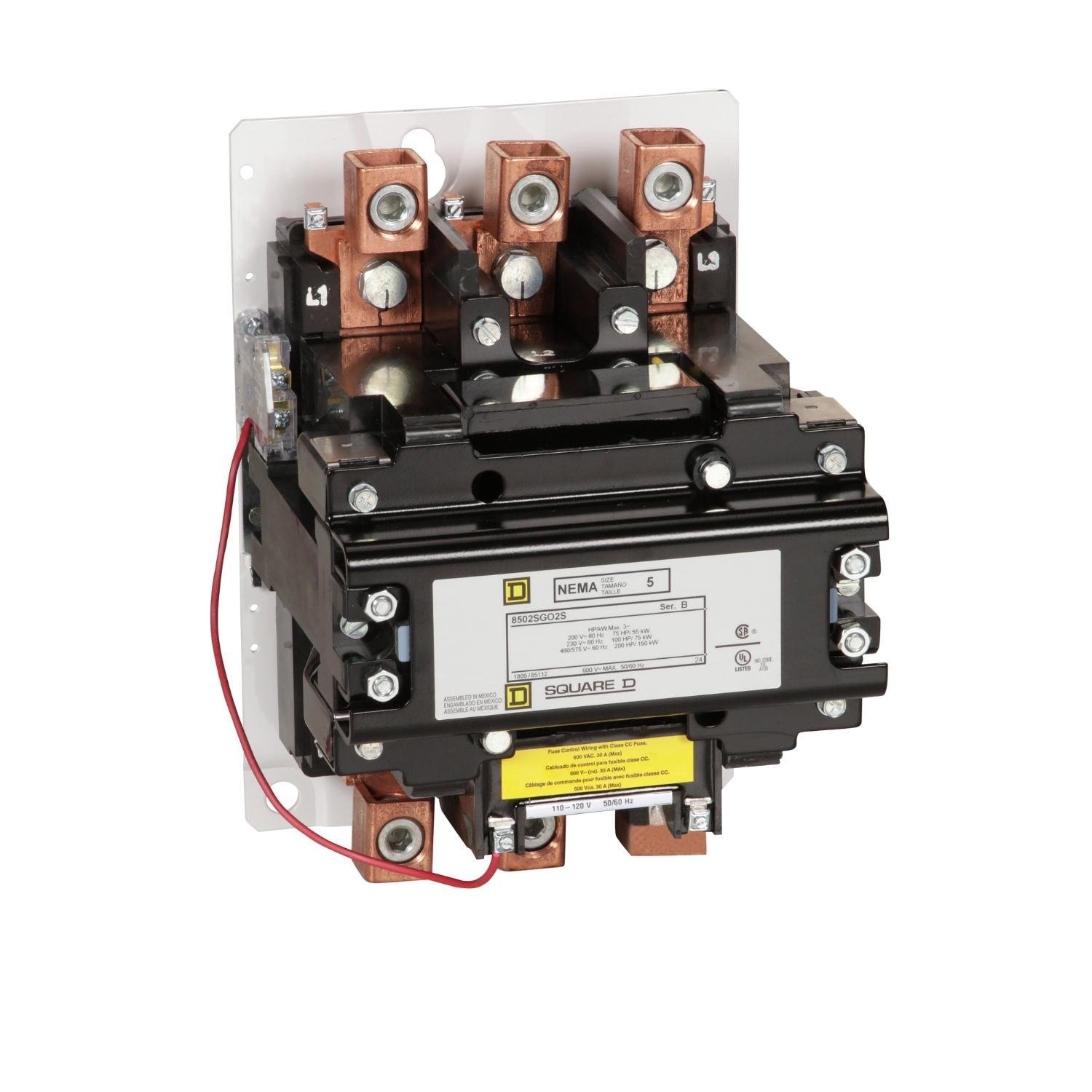8502SGO2V02S - NEMA Contactor, Type S, nonreversing, Size 5, 270A, 200 HP at 575 VAC, 3 phase, up to 100 kA, 3 pole, 120 VAC coil, open [TAA]