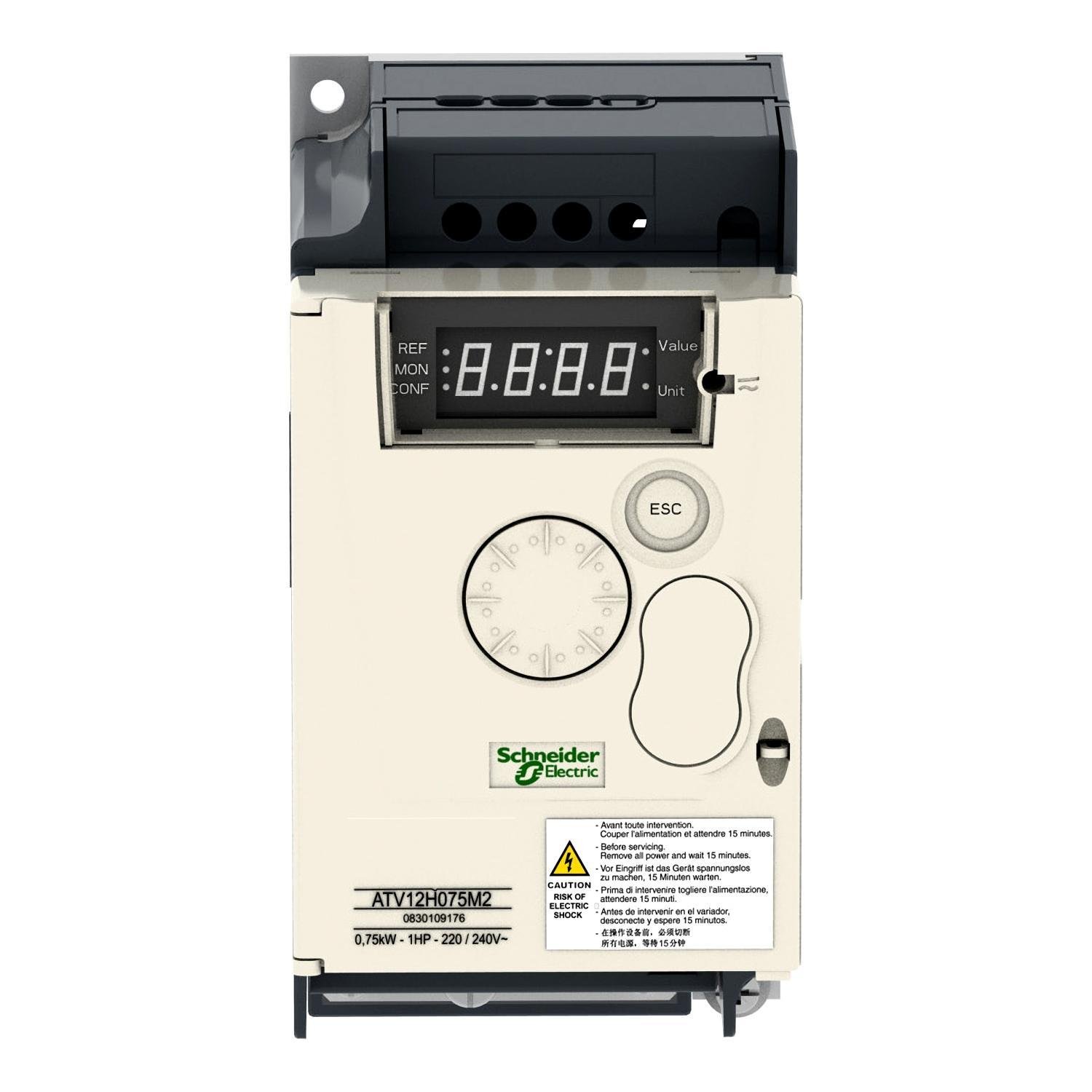ATV12H075M2 - variable speed drive, Altivar 12, 0.75kW, 1hp, 200 to 240V, 1 phase, with heat sink