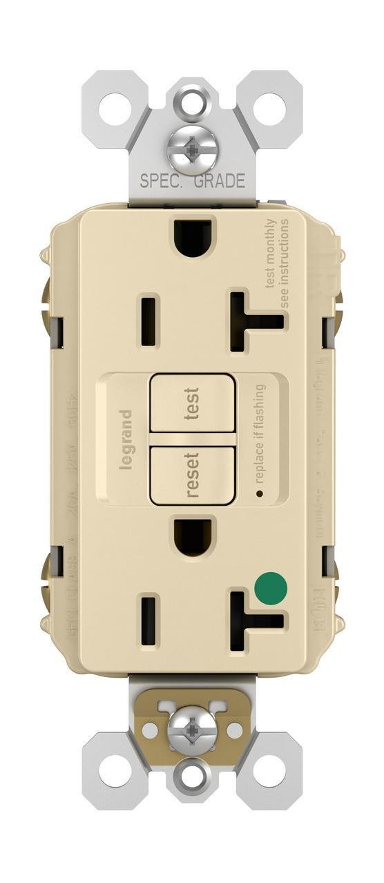2097-HGTRI - Hospital Grade Tamper-Resistant 20A Duplex Self-Test GFCI Receptacles with SafeLock® Protection, Ivory