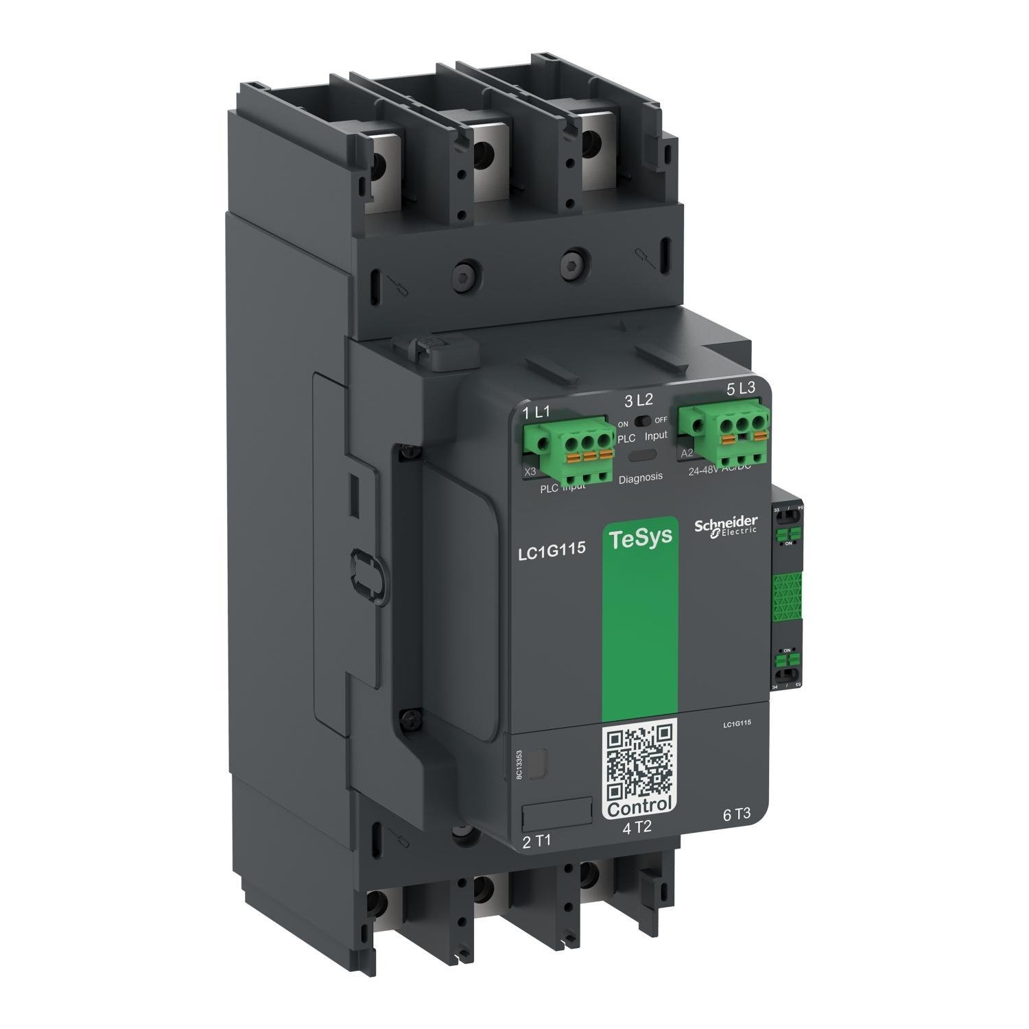 LC1G185EHEA - Contactor, high power, TeSys Giga, advanced version, AC-3, <= 440V, 185A, 3 pole/NO, 48-130VAC/DC coil