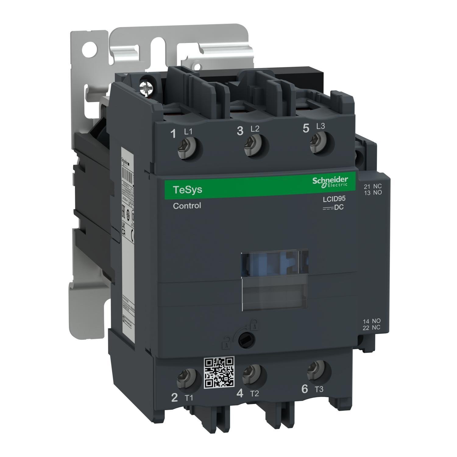 LC1D95BD - IEC contactor, TeSys Deca, nonreversing, 95A, 60HP at 480VAC, 3 phase, 3 pole, 3 NO, 24VDC coil, open style