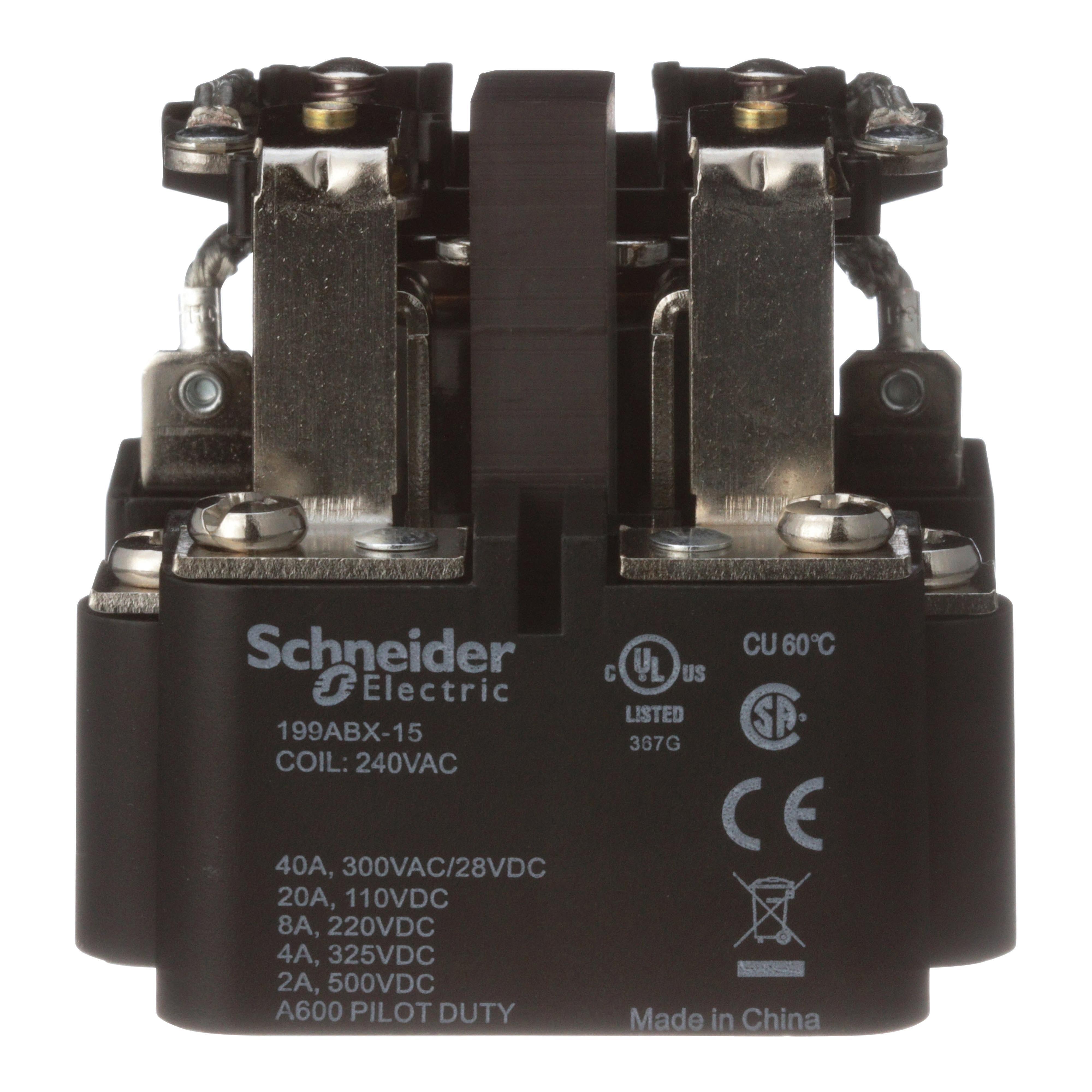 199ABX-15 - Power relay, SE Relays, DPDT, 40A, 240 VAC, magnetic blowout, open type