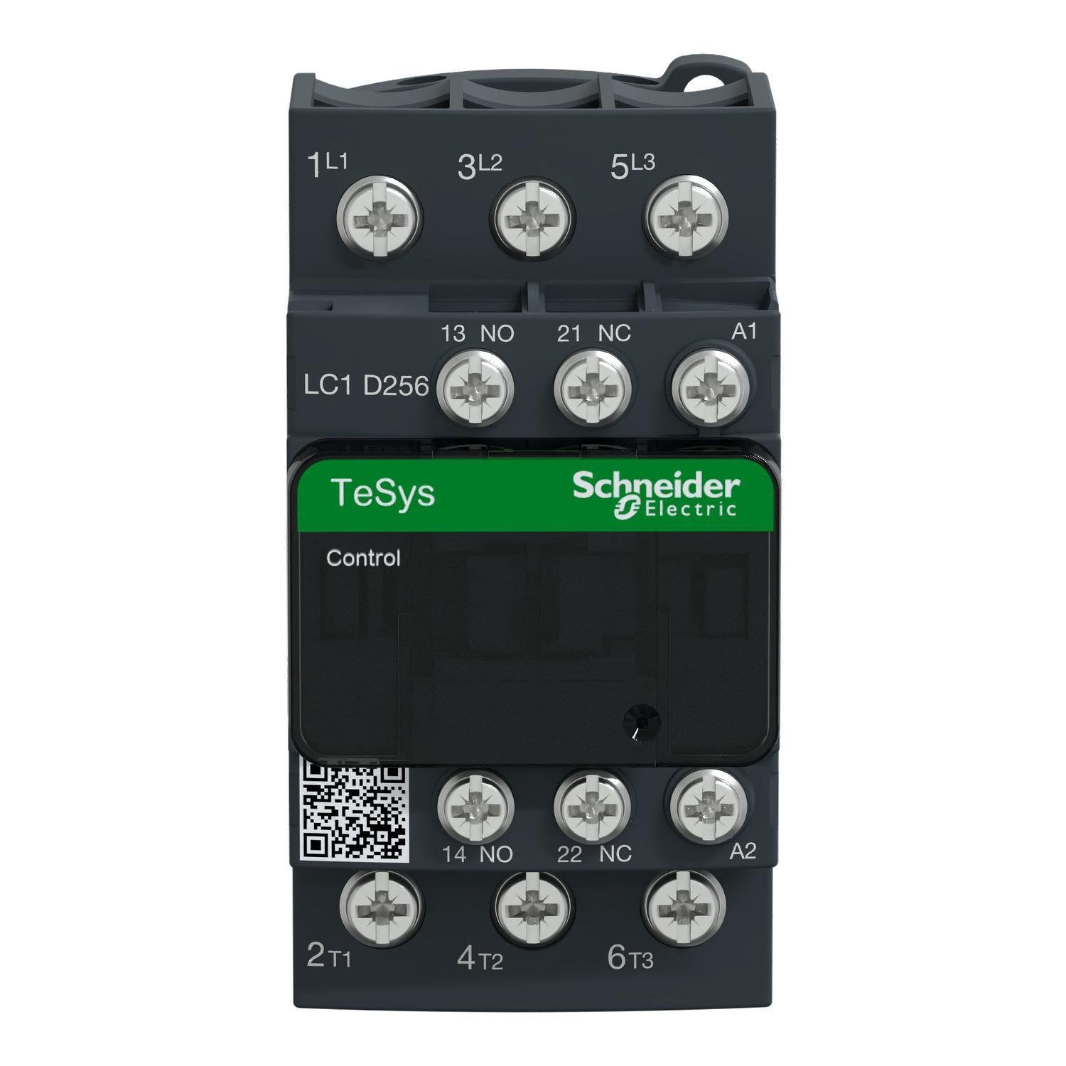 LC1D256G7 - IEC contactor, TeSys Deca, nonreversing, 25A, 15HP at 480VAC, 3 phase, 3 pole, 3 NO, 120VAC 50/60Hz coil, open style