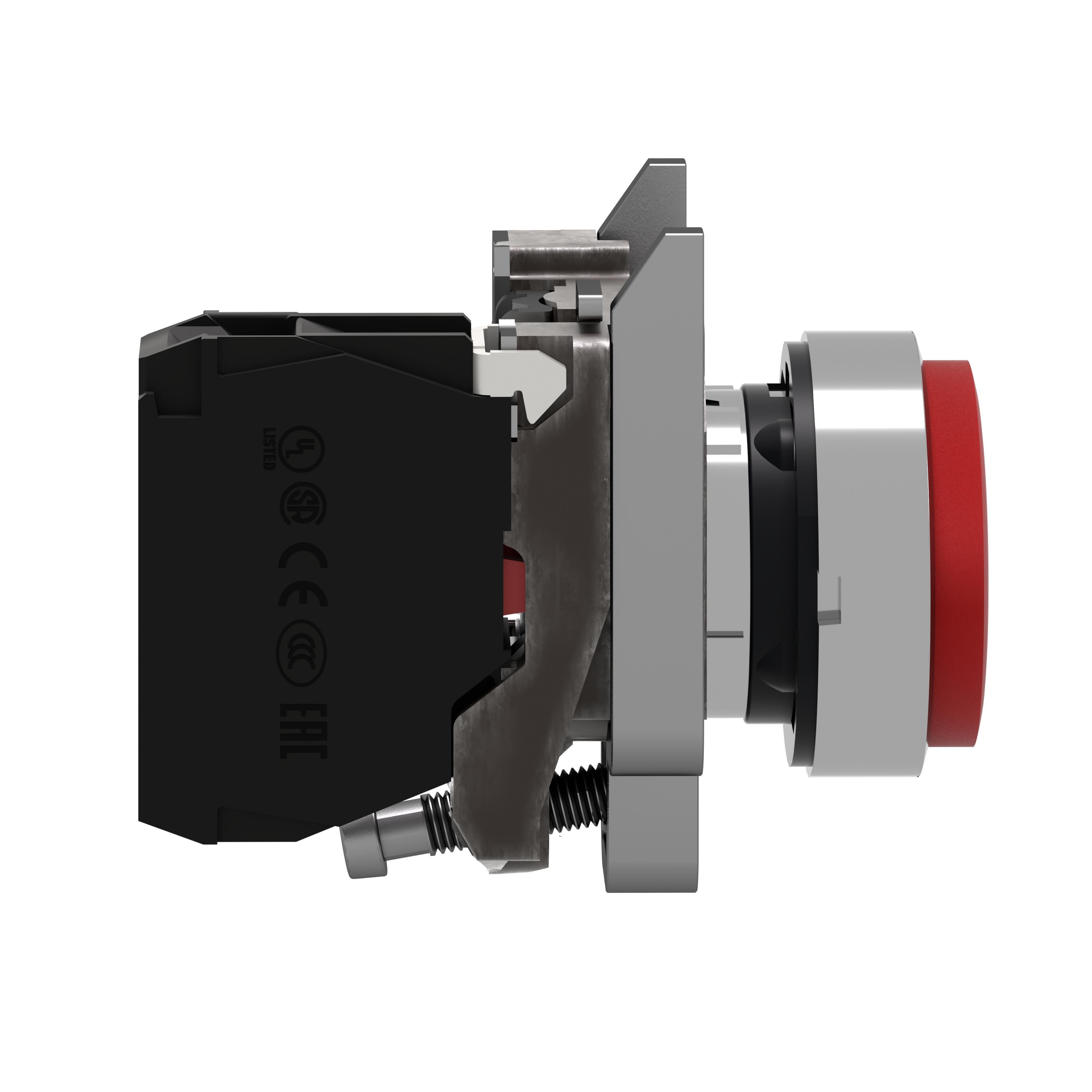 Picture of XB4BL42 - Push button, Harmony XB4, metal, projecting, red, 22mm, spring return, unmarked, 1NC