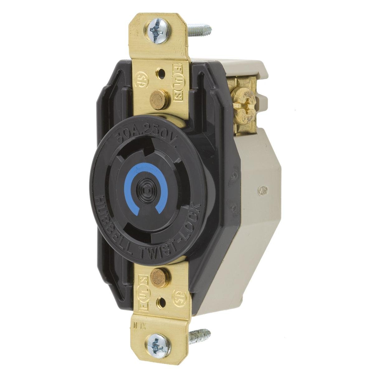 Picture of HBL2620 - Locking Devices, Twist-Lock®, Industrial, Flush Receptacle, 30A 250V, 2-Pole 3-Wire Grounding, L6-30R, Screw Terminal, Black