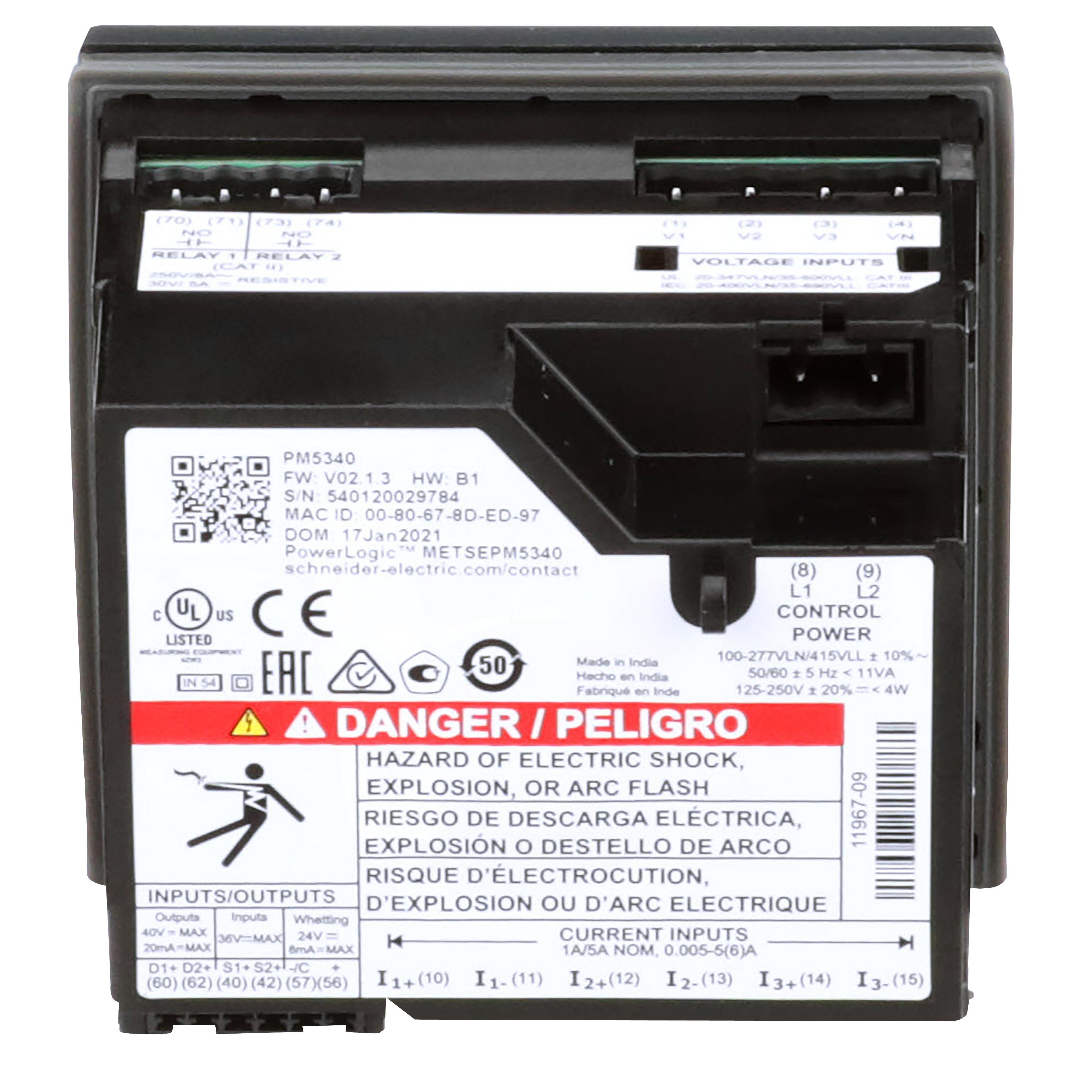 Picture of METSEPM5340 - power meter PowerLogic PM5340, ethernet, up to 31st Harmonic, 256KB 2DI/2DO 35 alarms