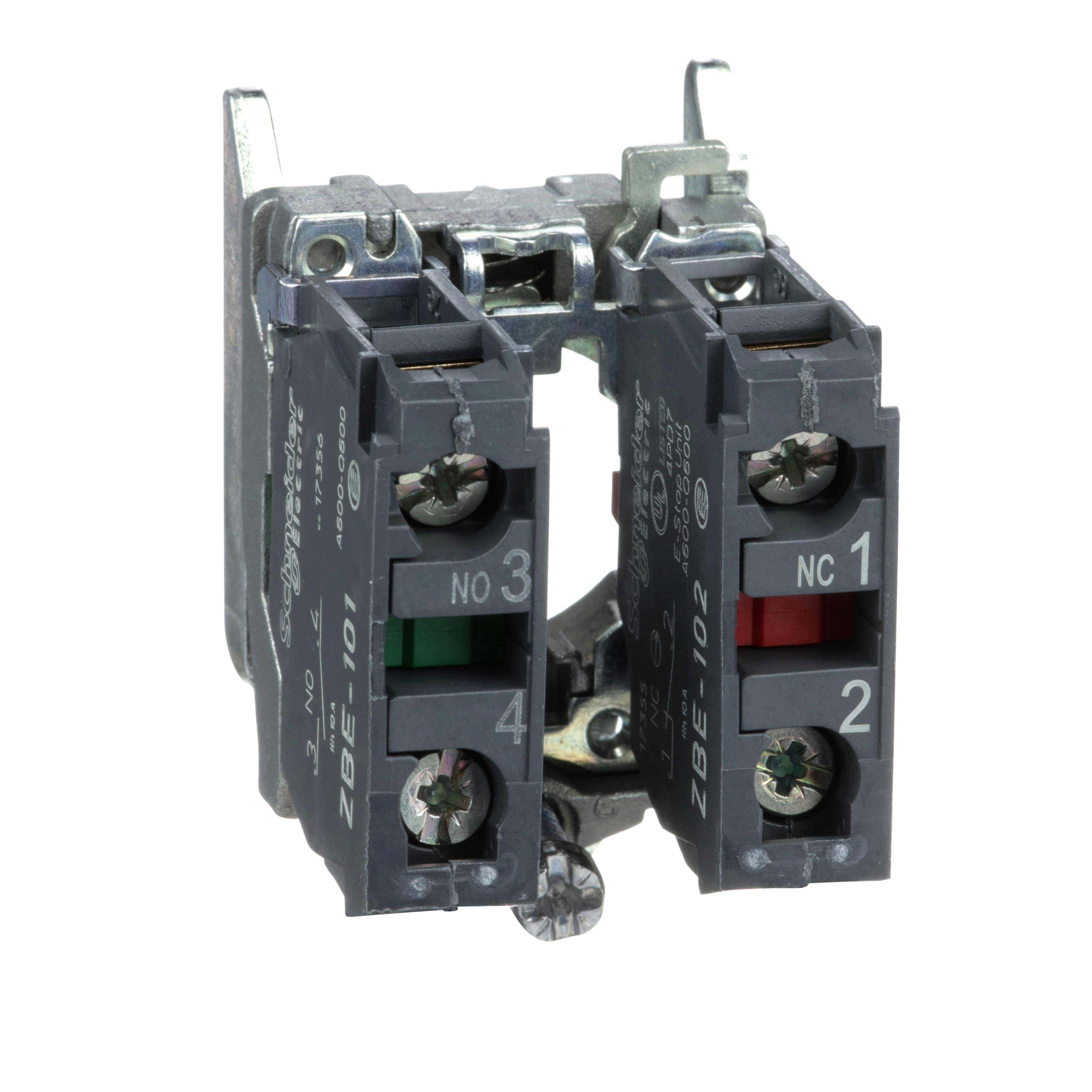 ZB4BZ105 - Harmony, 22mm Push Button, XB4B operators, contact block, with mounting collar, 1 NO and 1 NC, screw clamp terminal