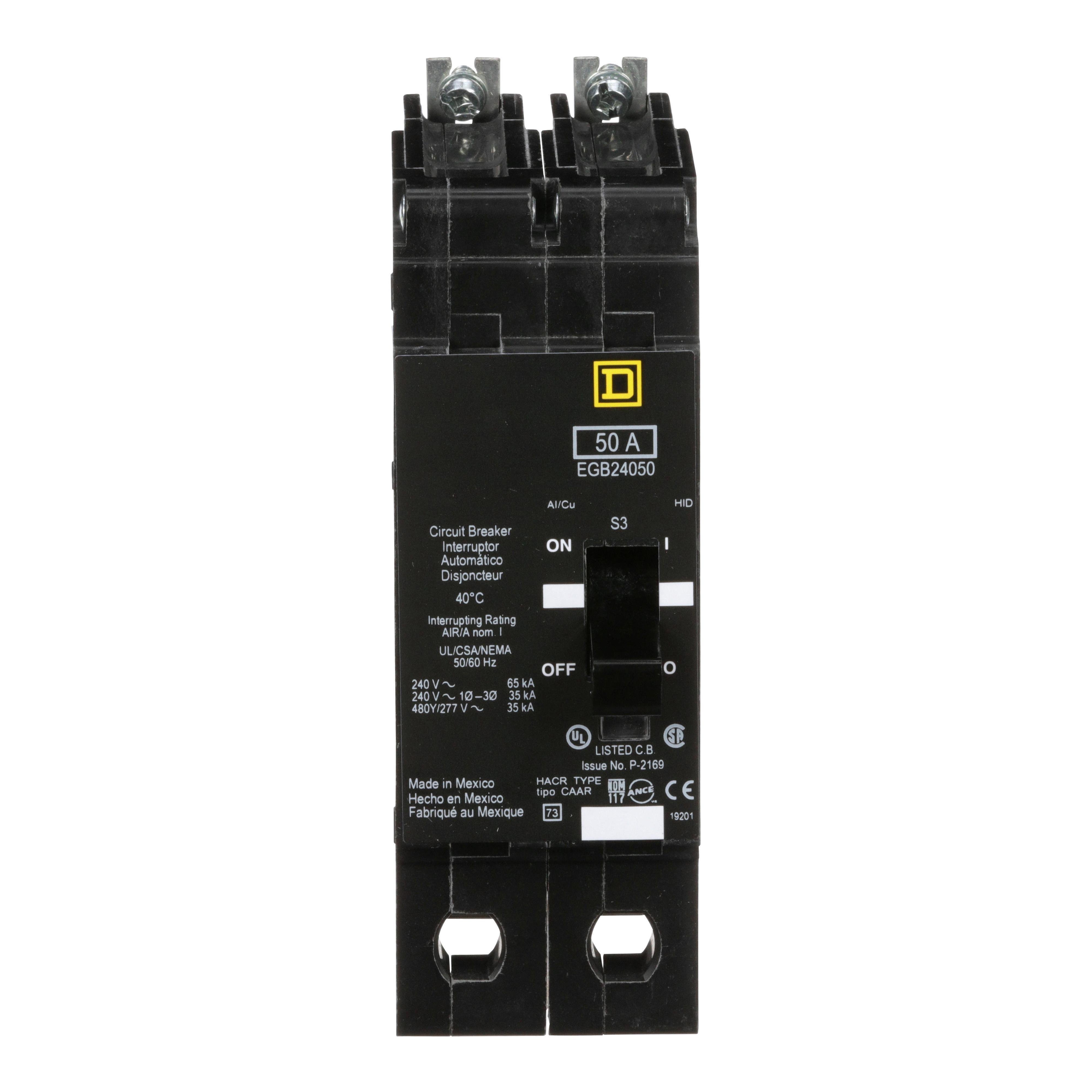 EGB24050 - Mini circuit breaker, E-Frame, 50A, 2 pole, 480Y/277VAC, 65kA max, bolt on [TAA]