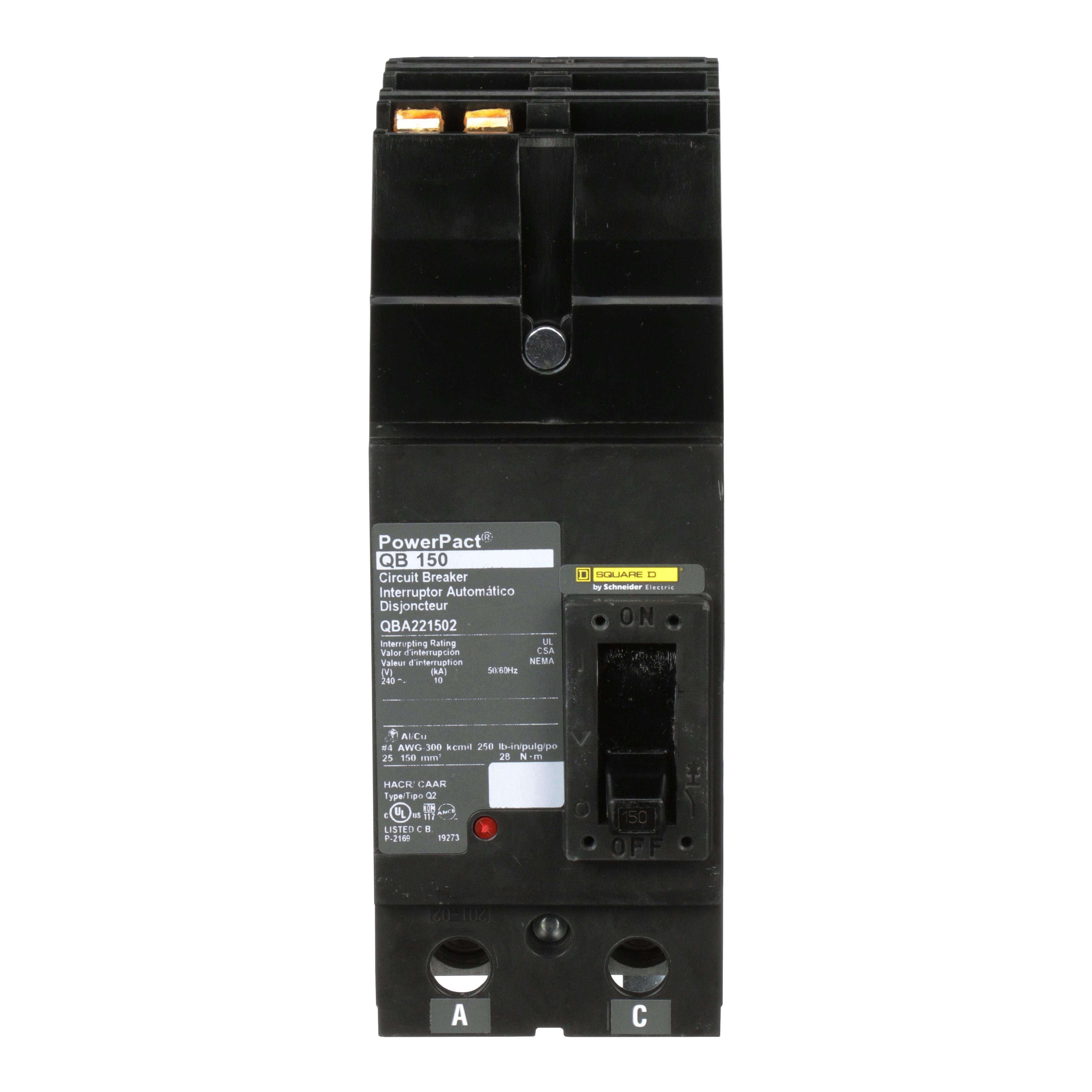 QBA221502 - Circuit breaker, PowerPacT Q, 150A, 2 pole, 240VAC, 10kA, I-Line, thermal magnetic, 80%, AC