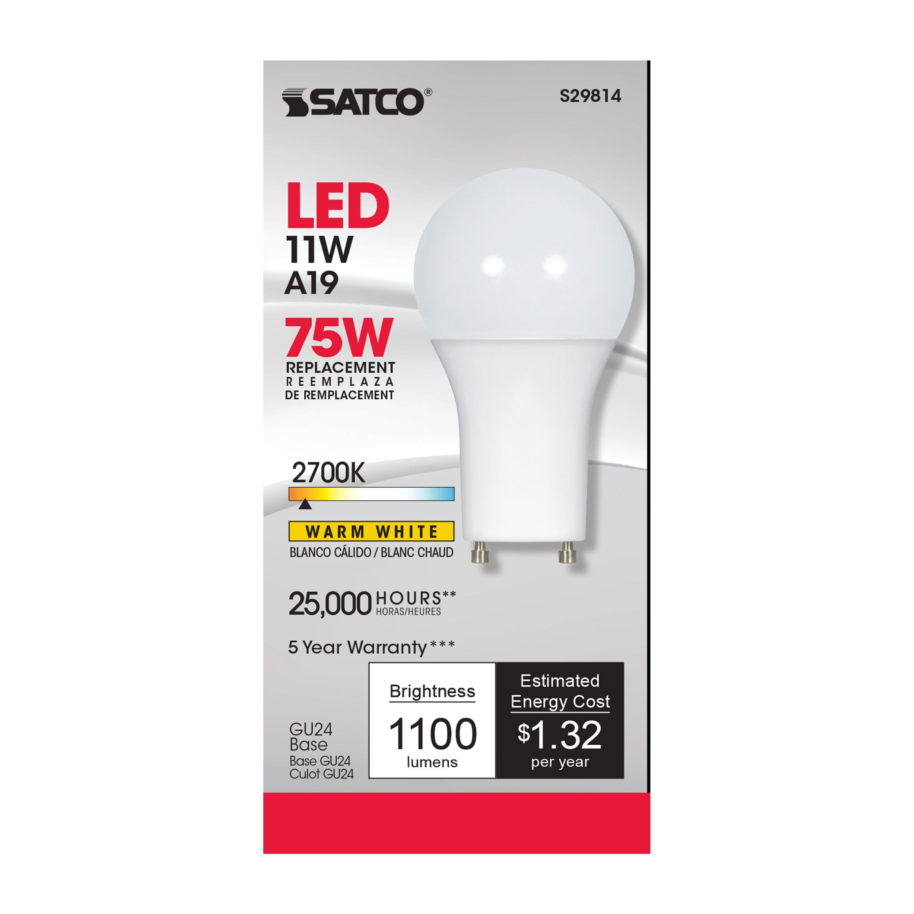 Picture of S29814 - 11 Watt - A19 LED - 2700K - GU24 base - 220 deg. Beam Angle - 120 Volt