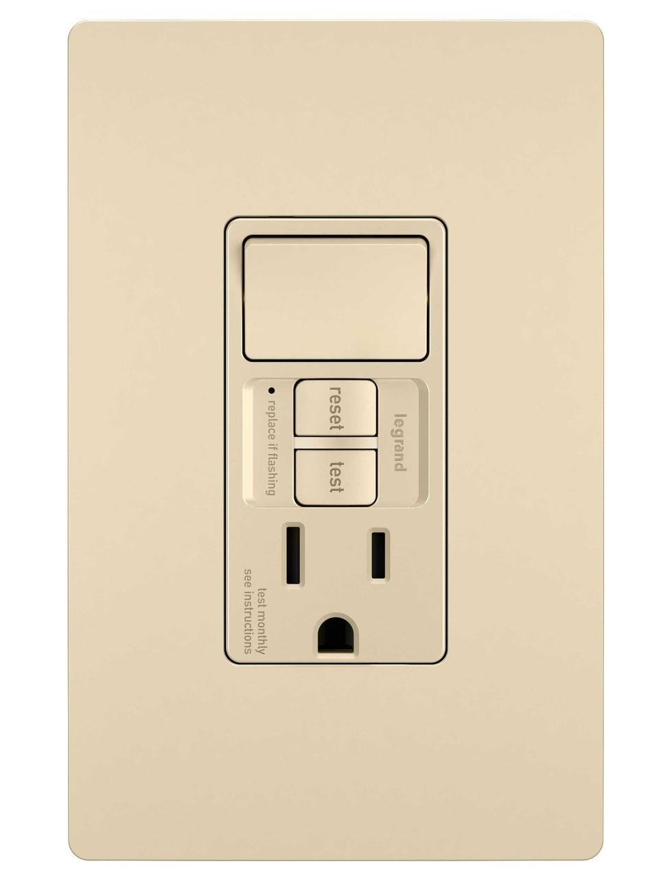 Picture of 1597-SWTTRICCD4 - radiant® Combination Single Pole Switch and Tamper-Reistant 15A Duplex Self-Test GFCI Receptacles with SafeLock® Protection, Ivory