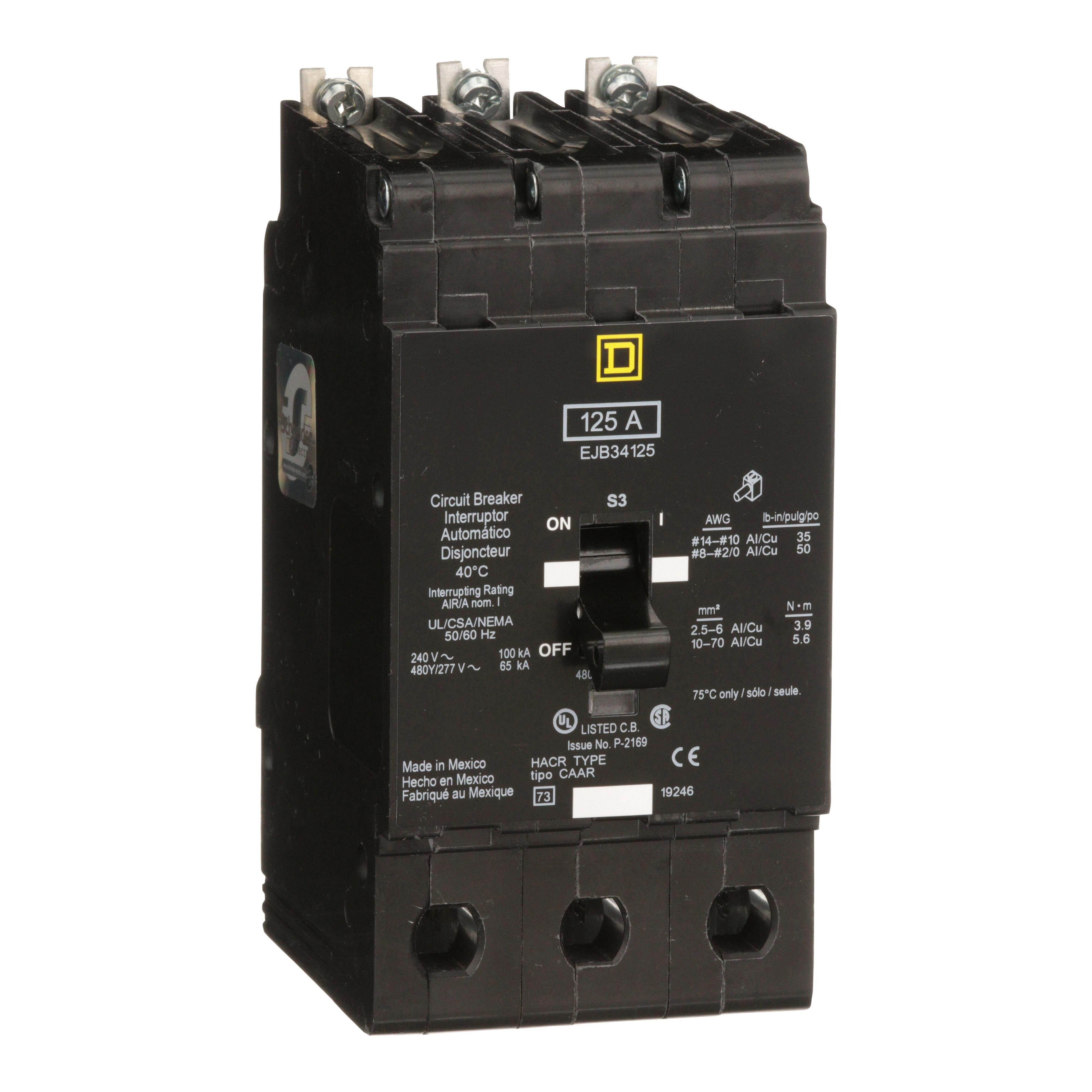 Picture of EJB34125 - Mini circuit breaker, E-Frame, 125A, 3 pole, 480Y/277VAC, 100kA max, bolt on [TAA]
