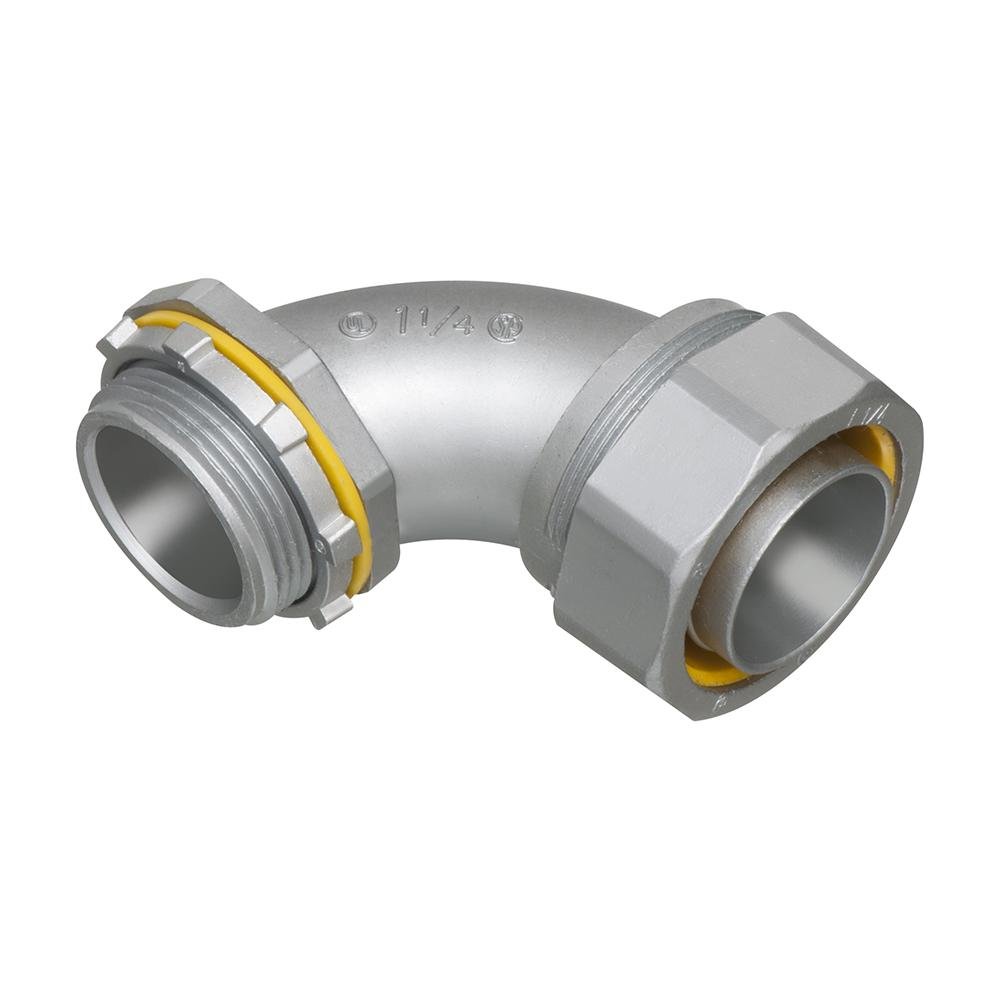 LT90125 - Straight, zinc die-cast connector for use with metallic or non metallic liquid tight conduit type B only. 1-1/4" Trade Size. 90 degrees.