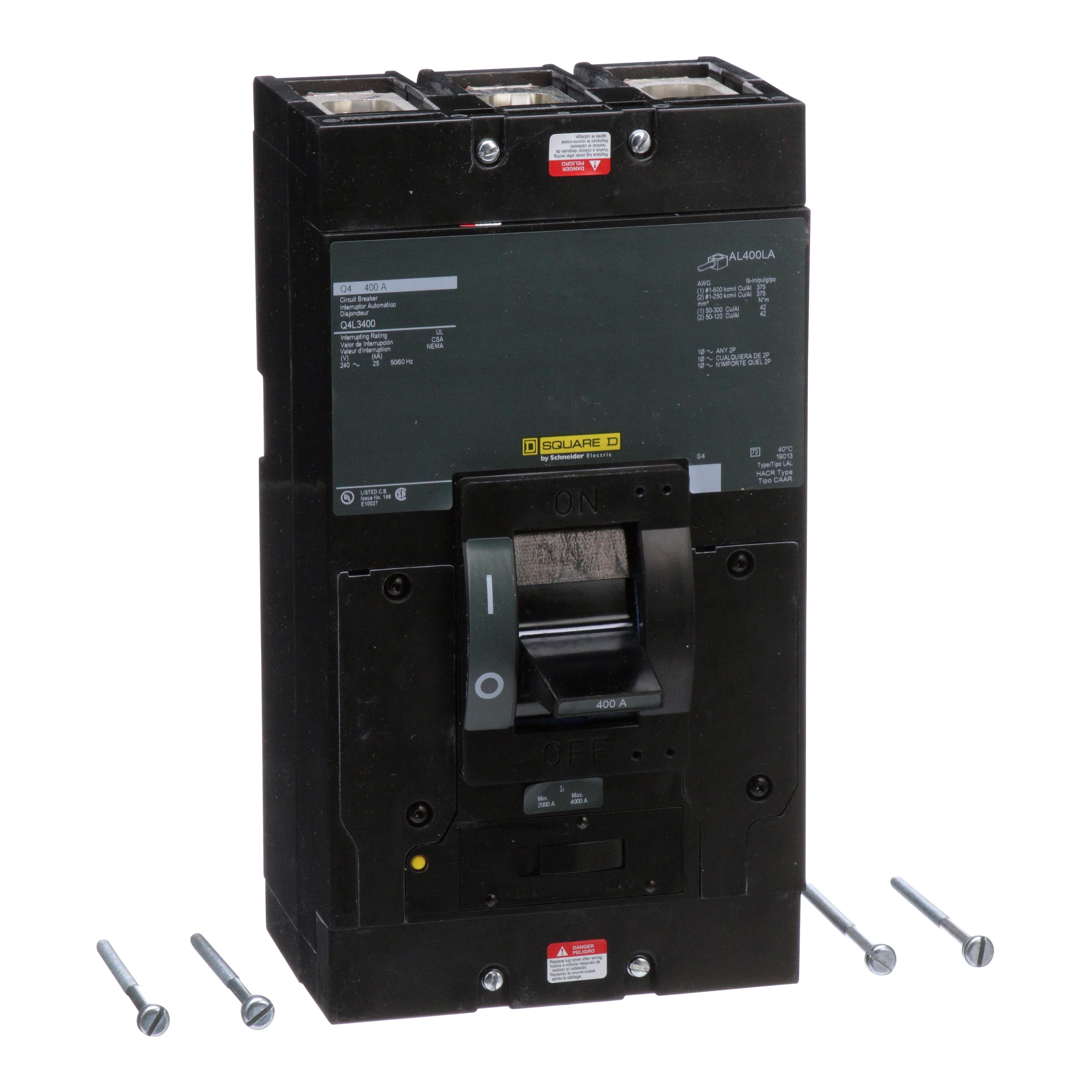 Picture of Q4L3400 - Circuit breaker, Q4, 400A, 3 pole, 240VAC, 25kA, lugs, thermal magnetic