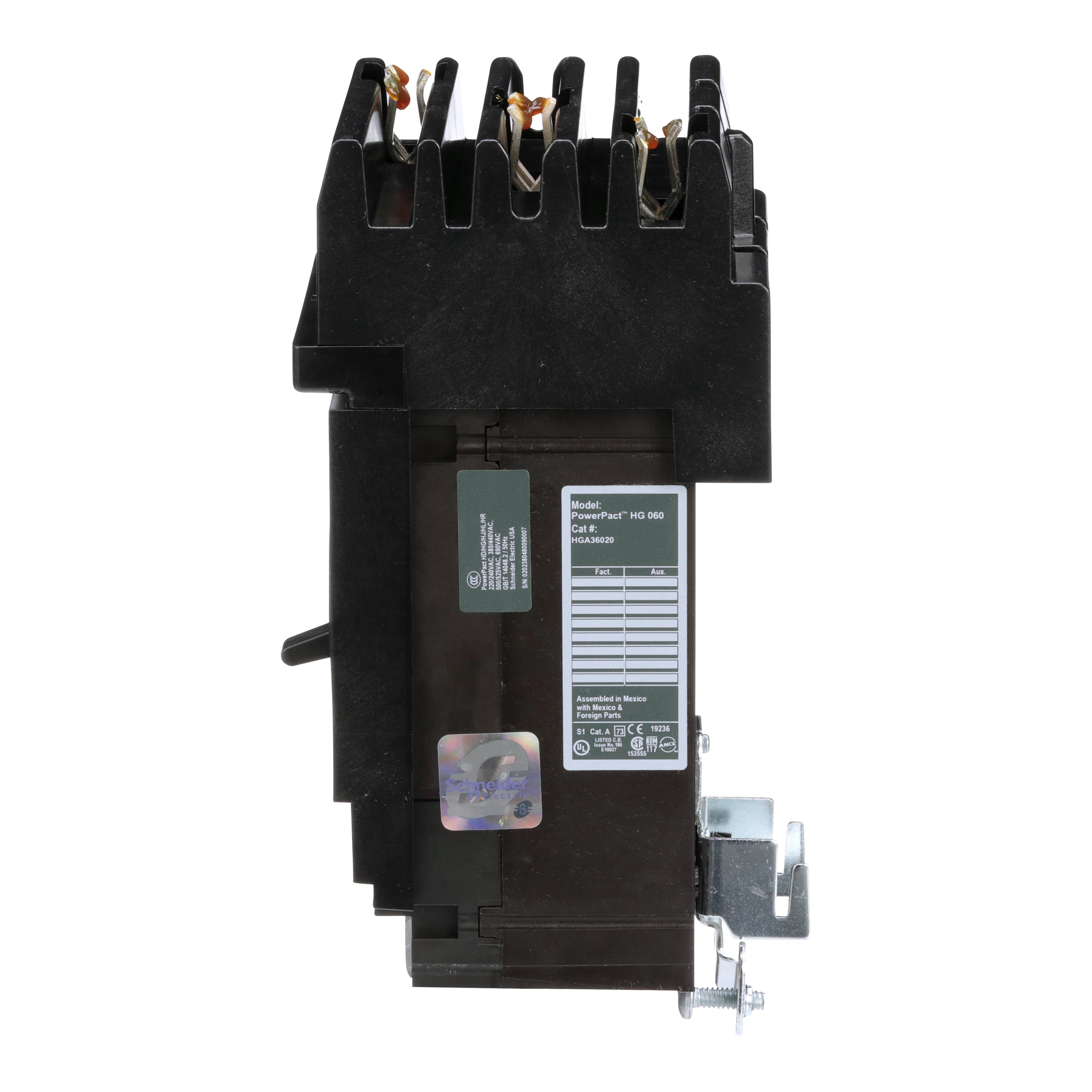 Picture of HGA36020 - Circuit breaker, PowerPacT H, 20A, 3 pole, 600VAC, 18kA, I-Line, thermal magnetic, 80%, ABC