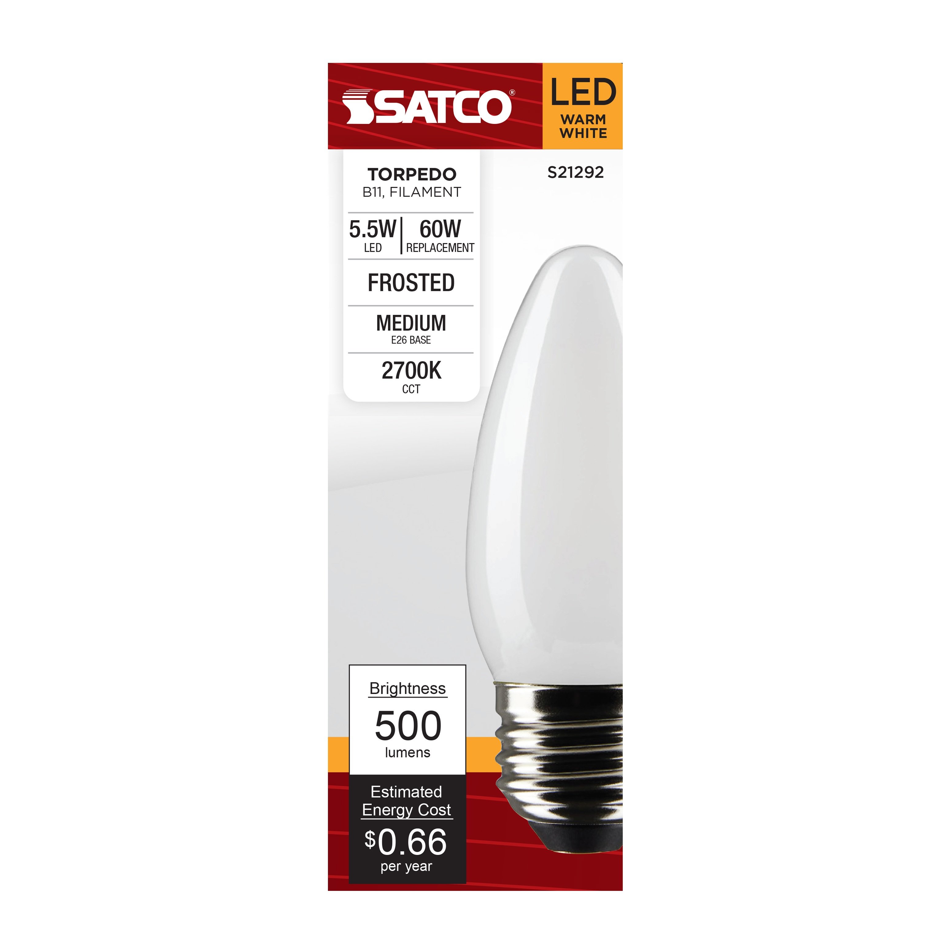 Picture of S21292 - 5.5 Watt B11 LED - Frost - Medium base - 90 CRI - 2700K - 120 Volt