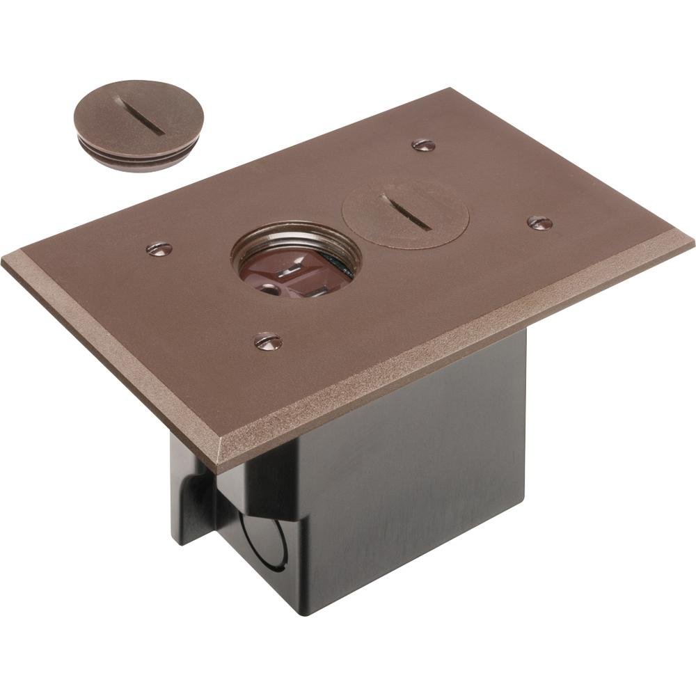 FLBR101BR - Non Metallic Box with metal covers for existing floors. Rectangular gasketed, non metallic brown cover with threaded plugs.