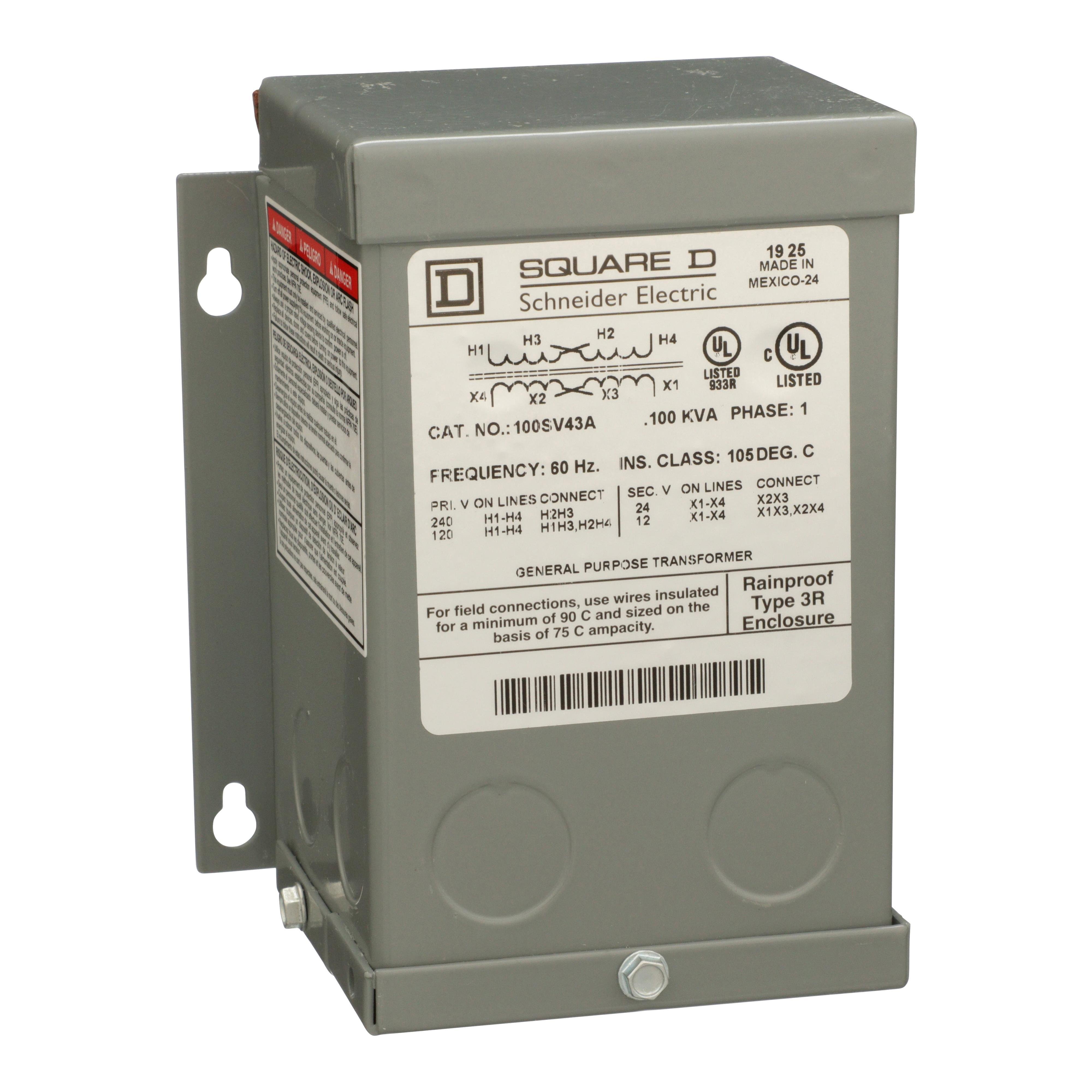 Picture of 100SV43A - Transformer, buck boost, encapsulated, 0.1kVA, 1 phase, 120x240V primary, 12/24V secondary, NEMA 3R, 55C rise