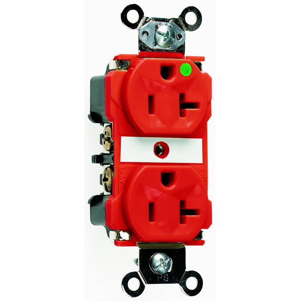 8300-RED - 20A 125V Extra Heavy Duty Hospital-Grade Duplex Receptacle, Back and Side Wire, Red