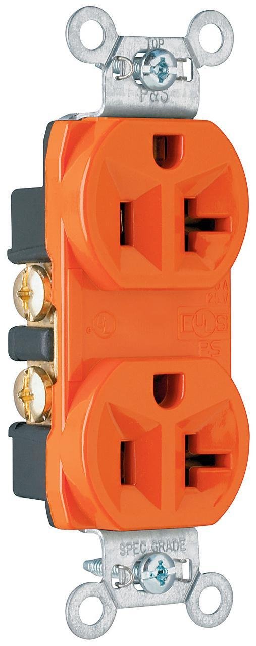 5362-OR - 20A 125V Hard Use Spec-Grade Duplex Receptacle, Back and Side Wire, Orange