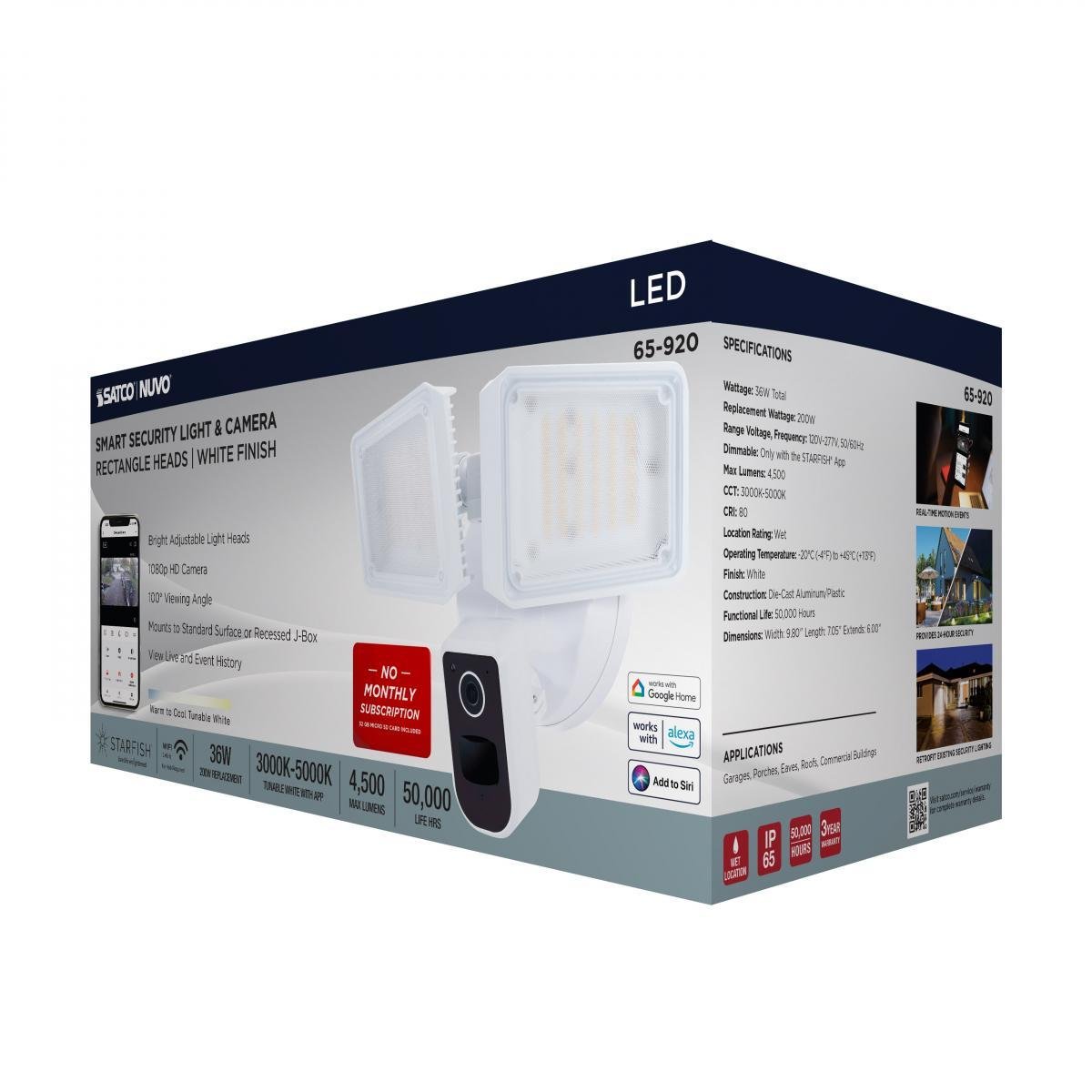 65-920 - Rectangular Security Light W/ Camera, White