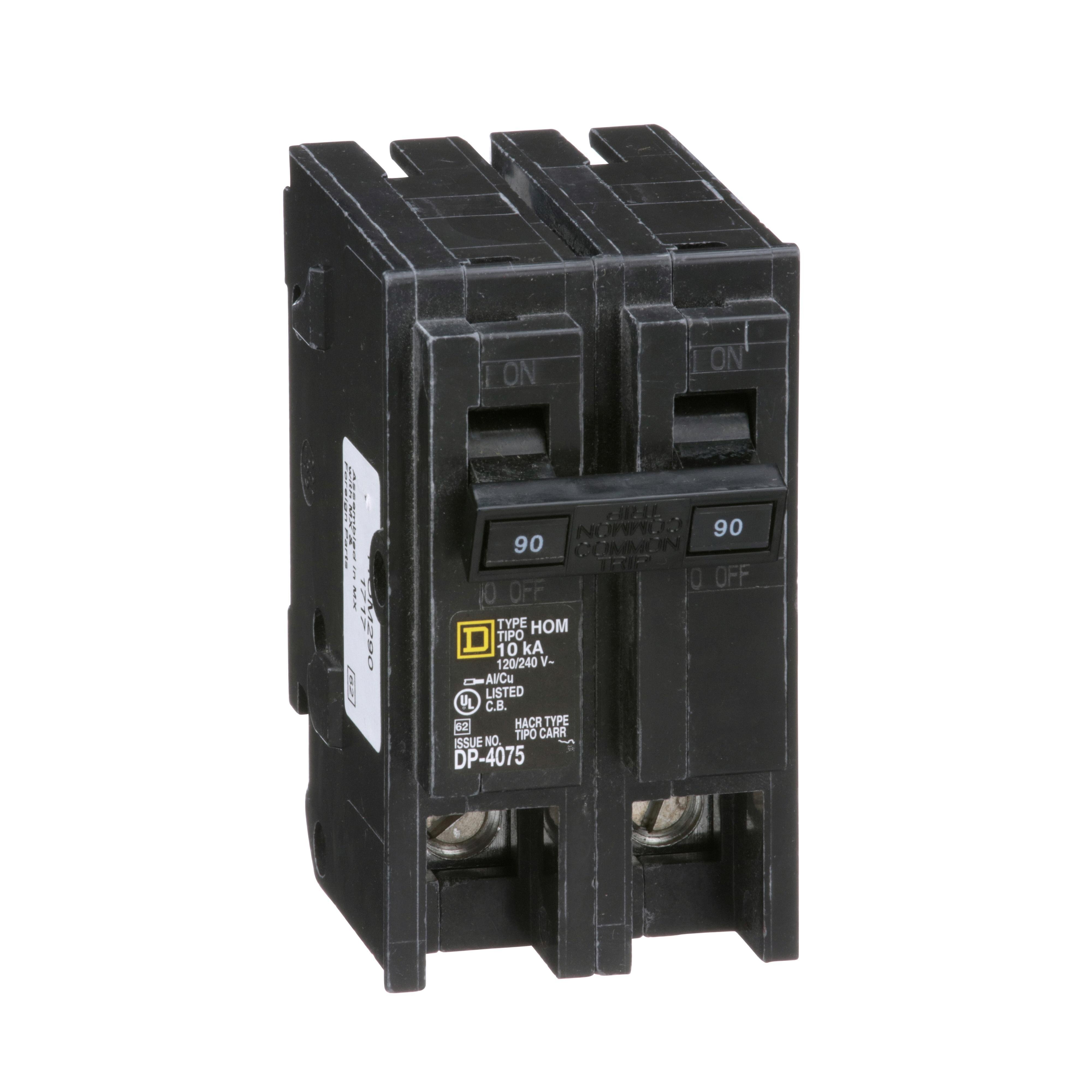 Picture of HOM290 - Mini circuit breaker, Homeline, 90A, 2 pole, 120/240VAC, 10kA AIR, standard type, plug in, UL