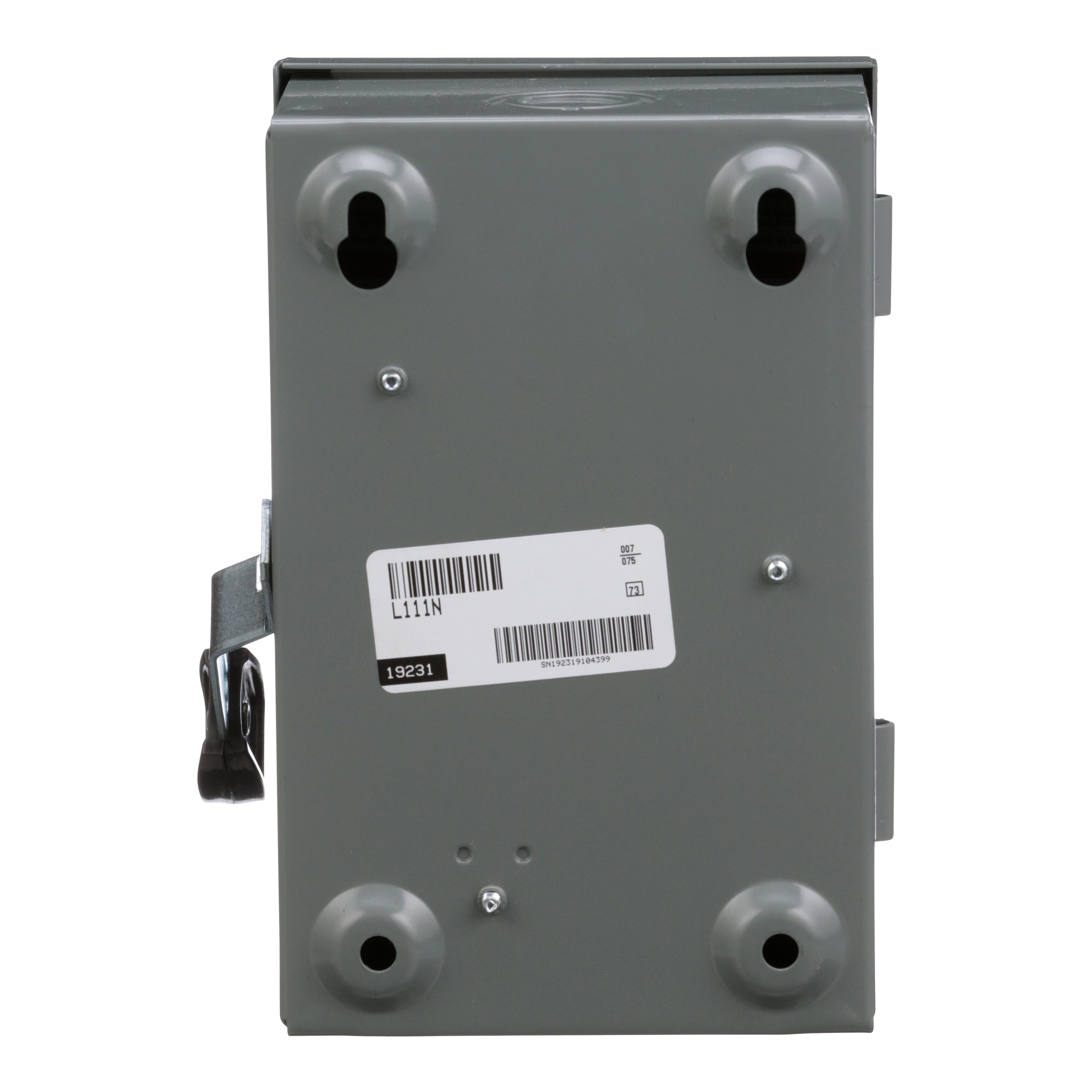 Picture of L111N - Safety switch, light duty, fusible, 1 pole, 2 wire, 120VAC, 30A, Type 1, with neutral