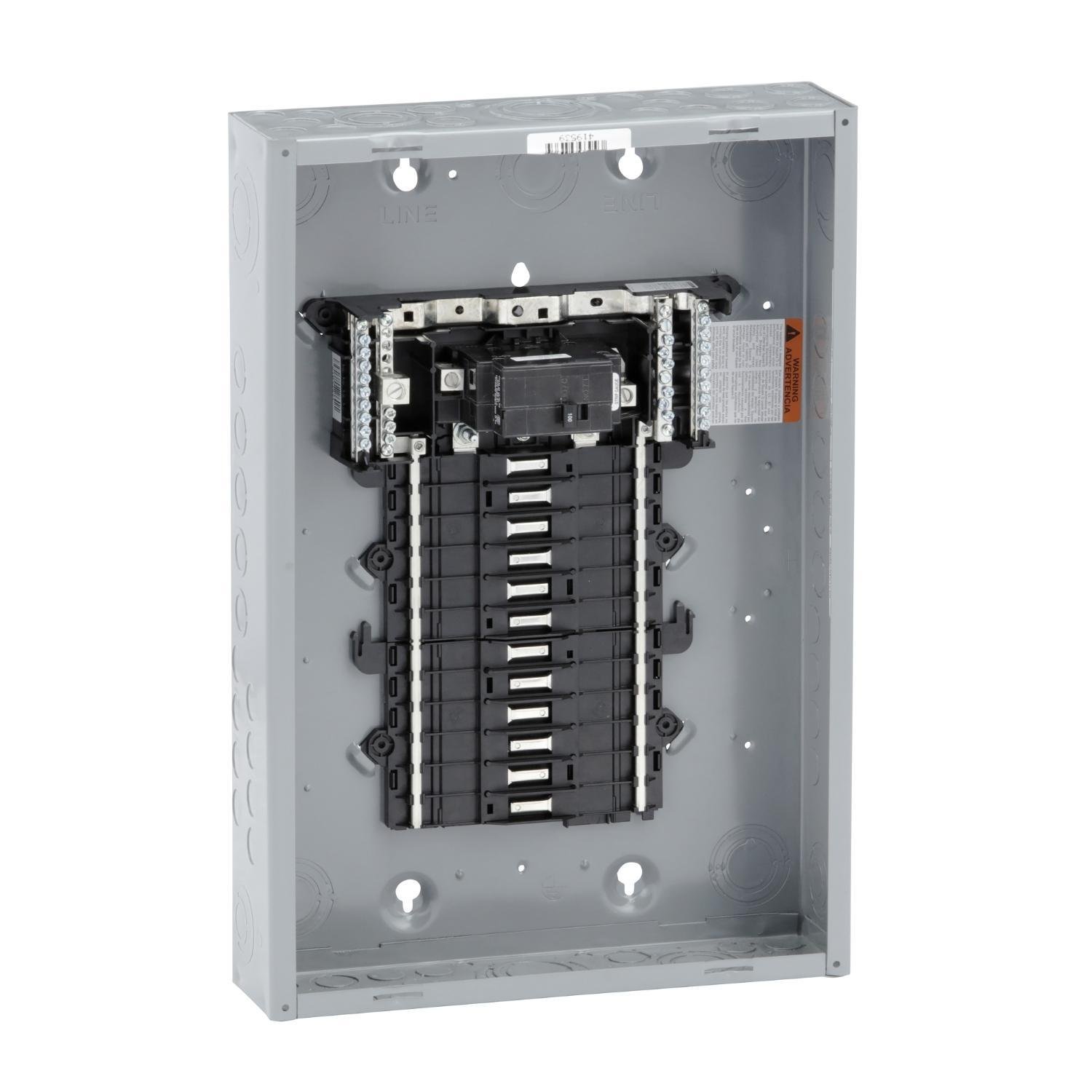 Picture of QO124M100P - Load center, QO, 1 phase, 24 spaces, 34 circuits, 100A convertible main breaker, PoN, NEMA1