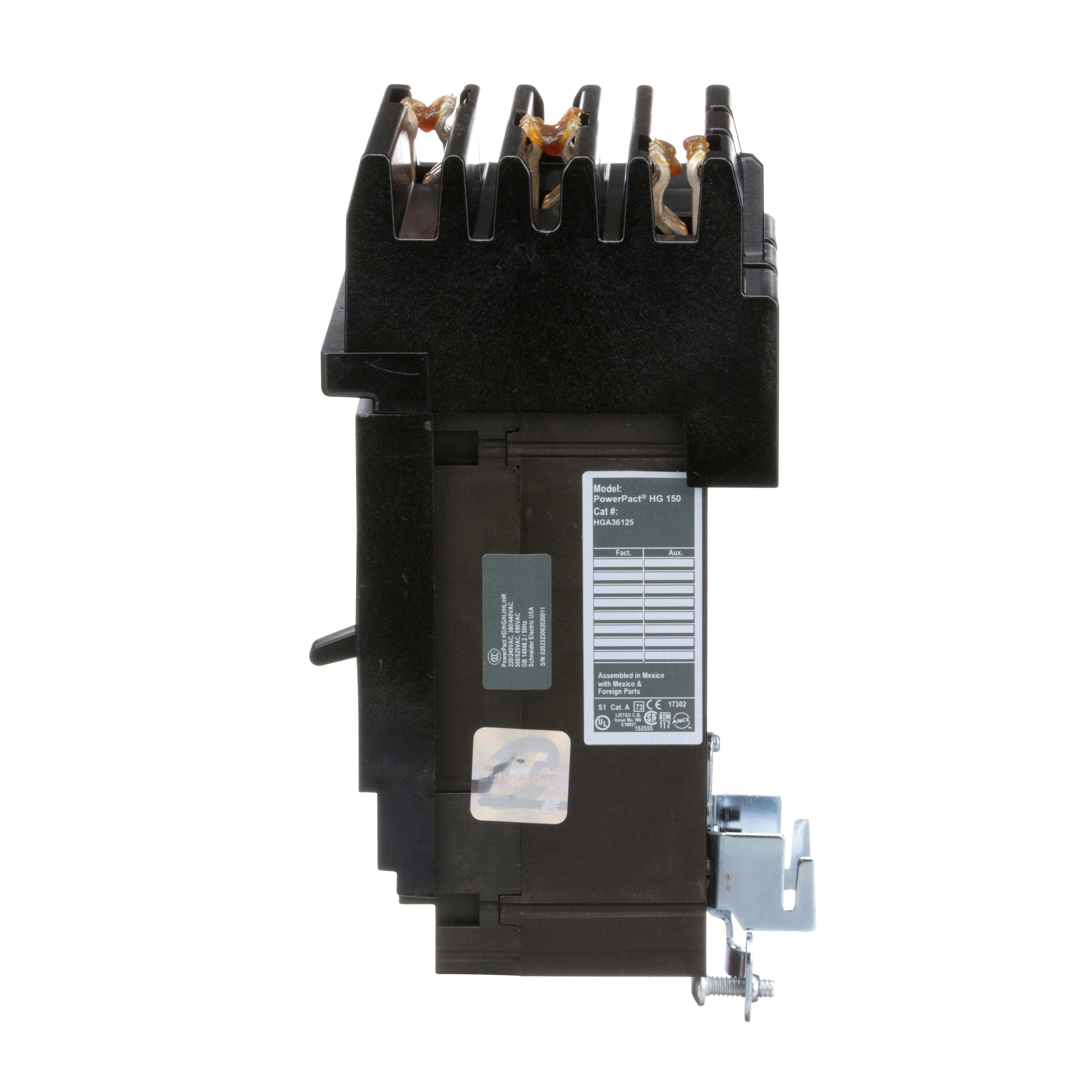 Picture of HGA36125 - Circuit breaker, PowerPacT H, 125A, 3 pole, 600VAC, 18kA, I-Line, thermal magnetic, 80%, ABC