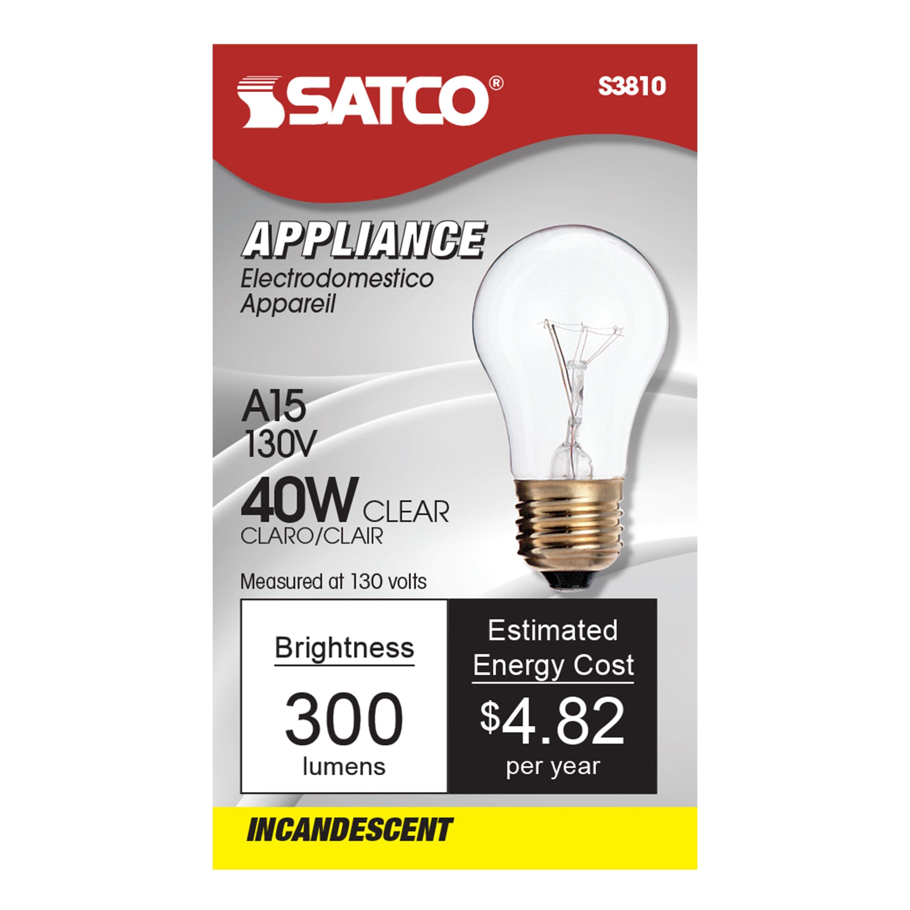 Picture of S3810 - 40 Watt A15 Incandescent - Clear - Appliance Lamp - 2500 Average rated hours - 300/225 Lumens - Medium base - 130/120 Volt