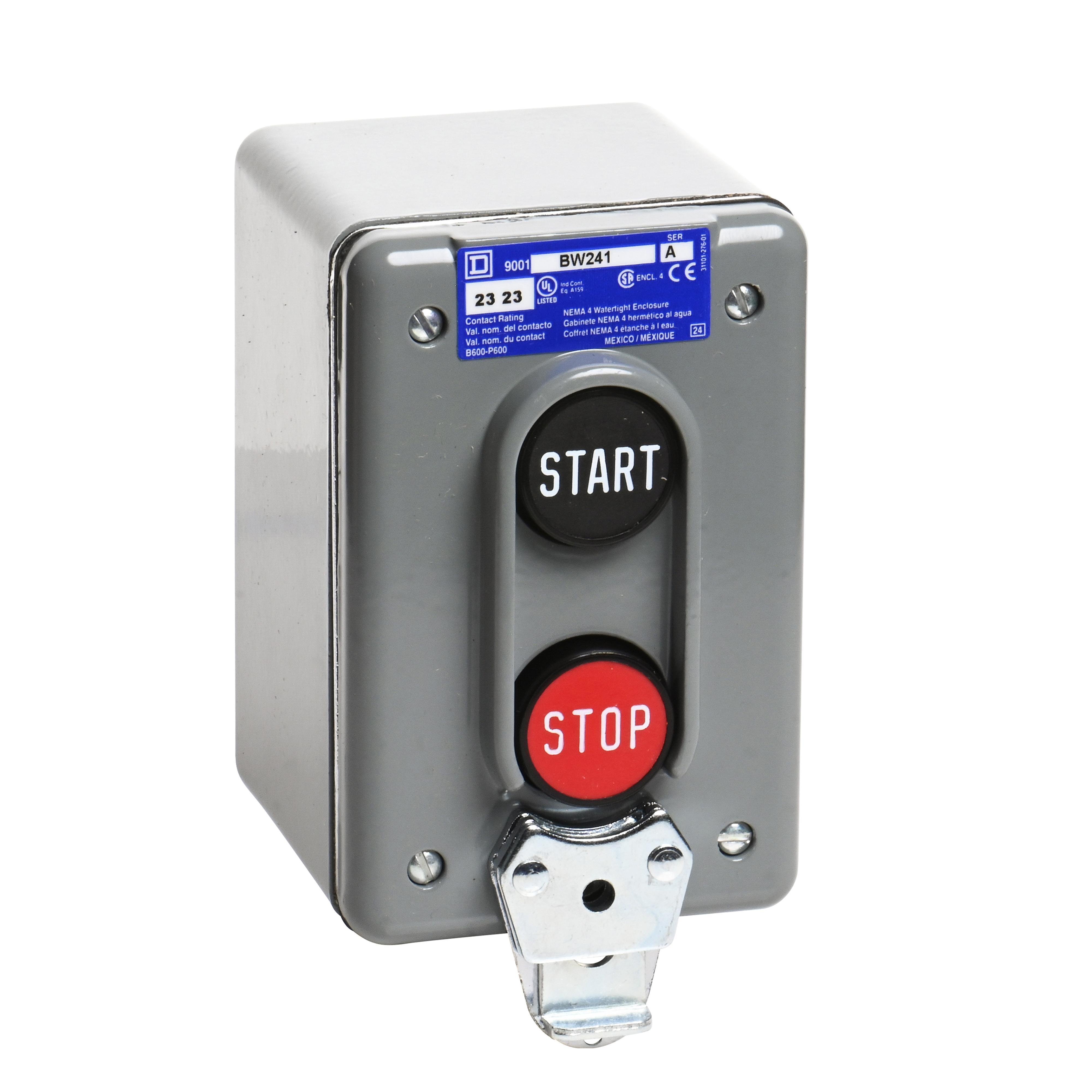Picture of 9001BW241 - Complete control station, Harmony 9001B, 2 push buttons START-STOP, 5A, 600V AC,1NO + 1NC, NEMA 4