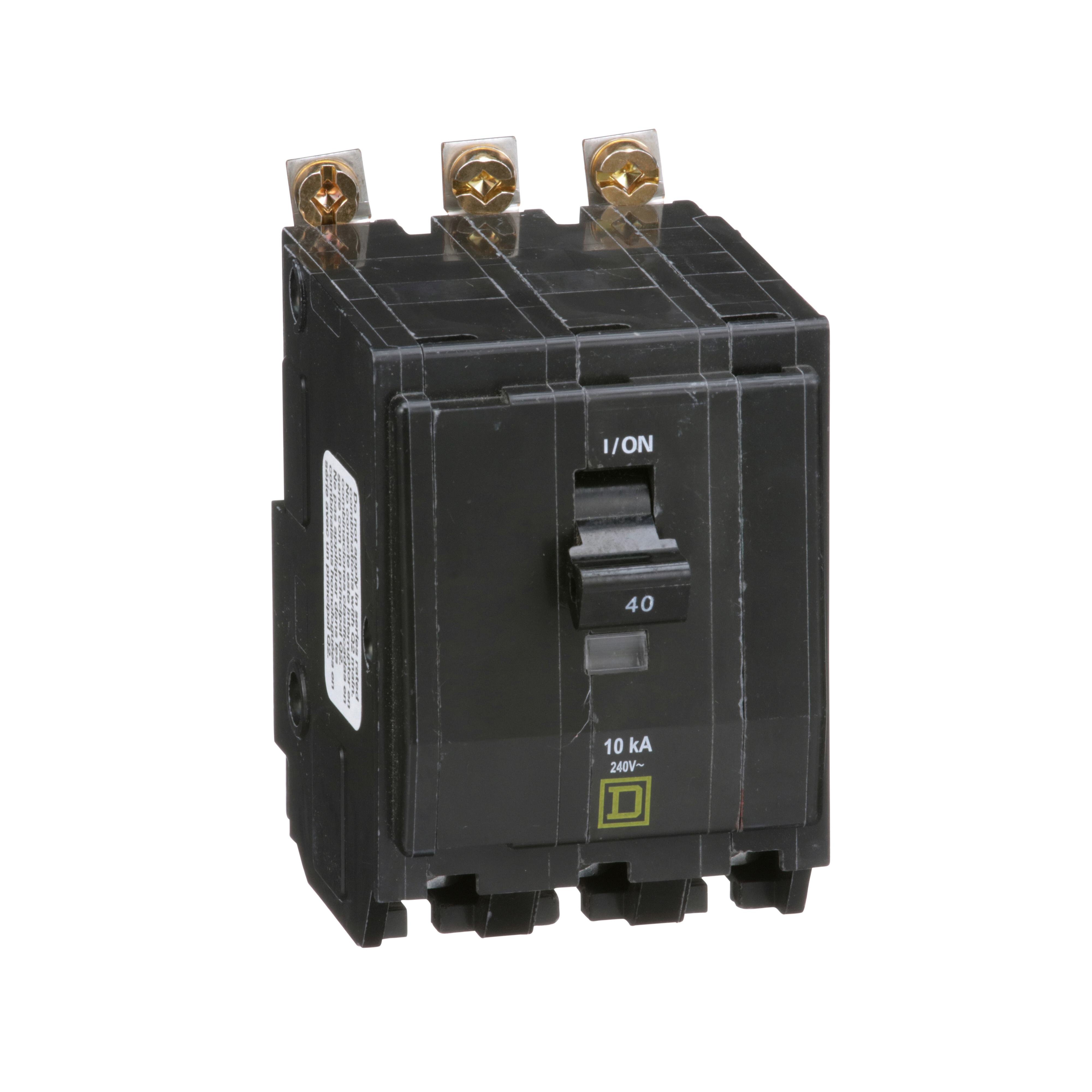 Picture of QOB340 - Mini circuit breaker, QO, 40A, 3 pole, 120/240VAC, 10kA, bolt on