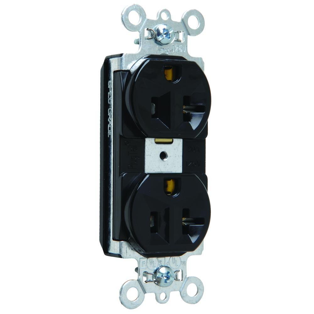 PT5362-BK - PlugTail® 20A 125V Spec-Grade Duplex Receptacle, Black