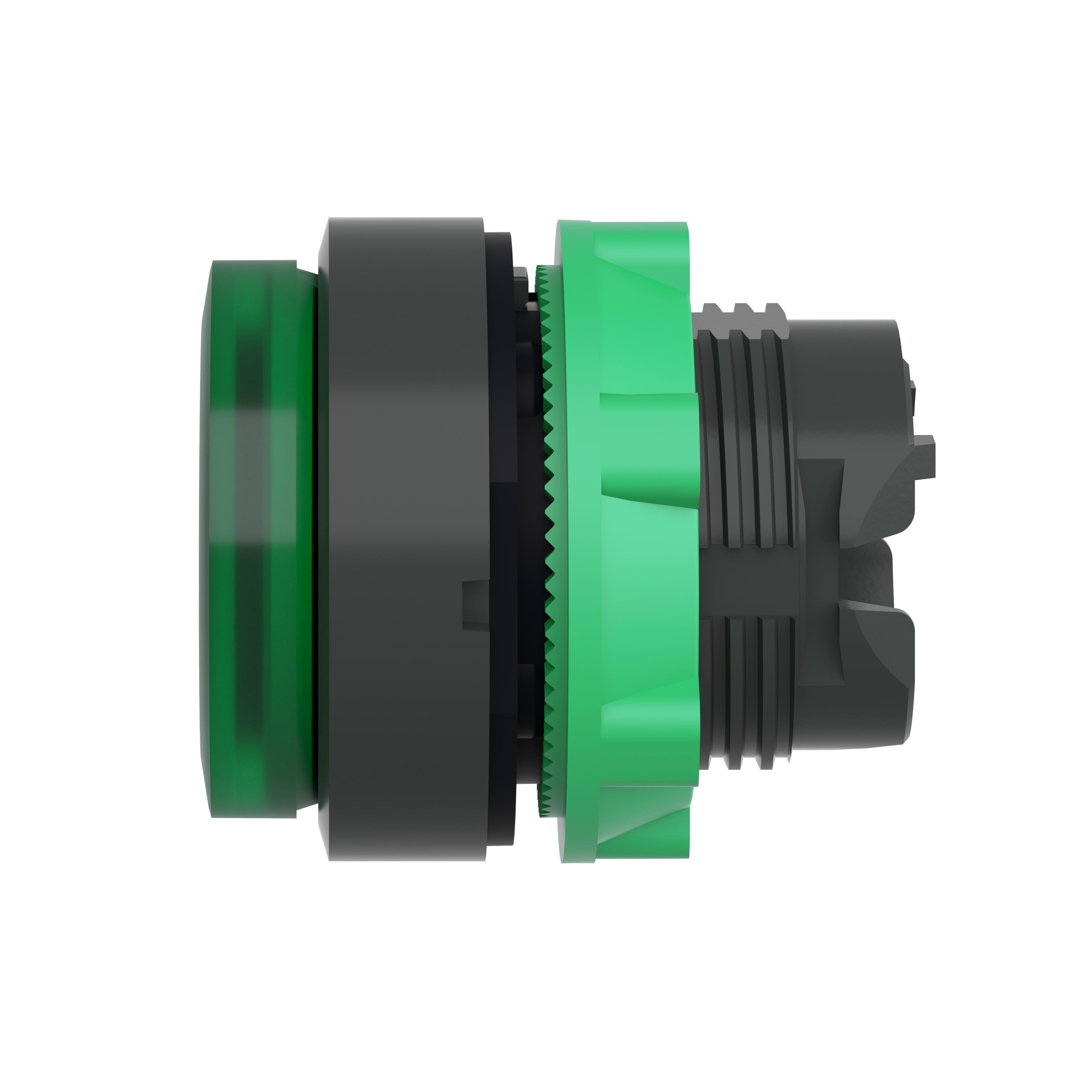 Picture of ZB5AW133 - Head for illuminated push button, Harmony XB5, green projecting, 22mm, universal LED, spring return, unmarked