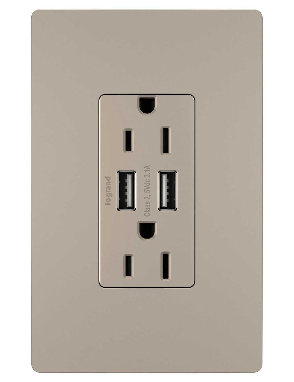 Picture of TM-826USBNICC6 - radiant® 15A Tamper-Resistant USB Outlet, Nickel