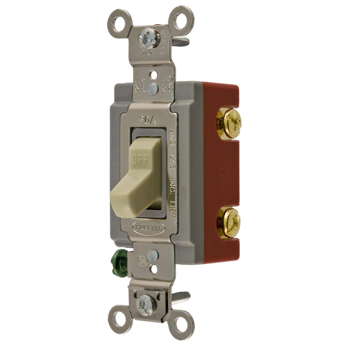 HBL1222I - Switches and Lighting Controls, Extra Heavy Duty Industrial Grade, Toggle Switches, General Purpose AC, Double Pole, 20A 120/277V AC, Back and Side Wired, Ivory Toggle