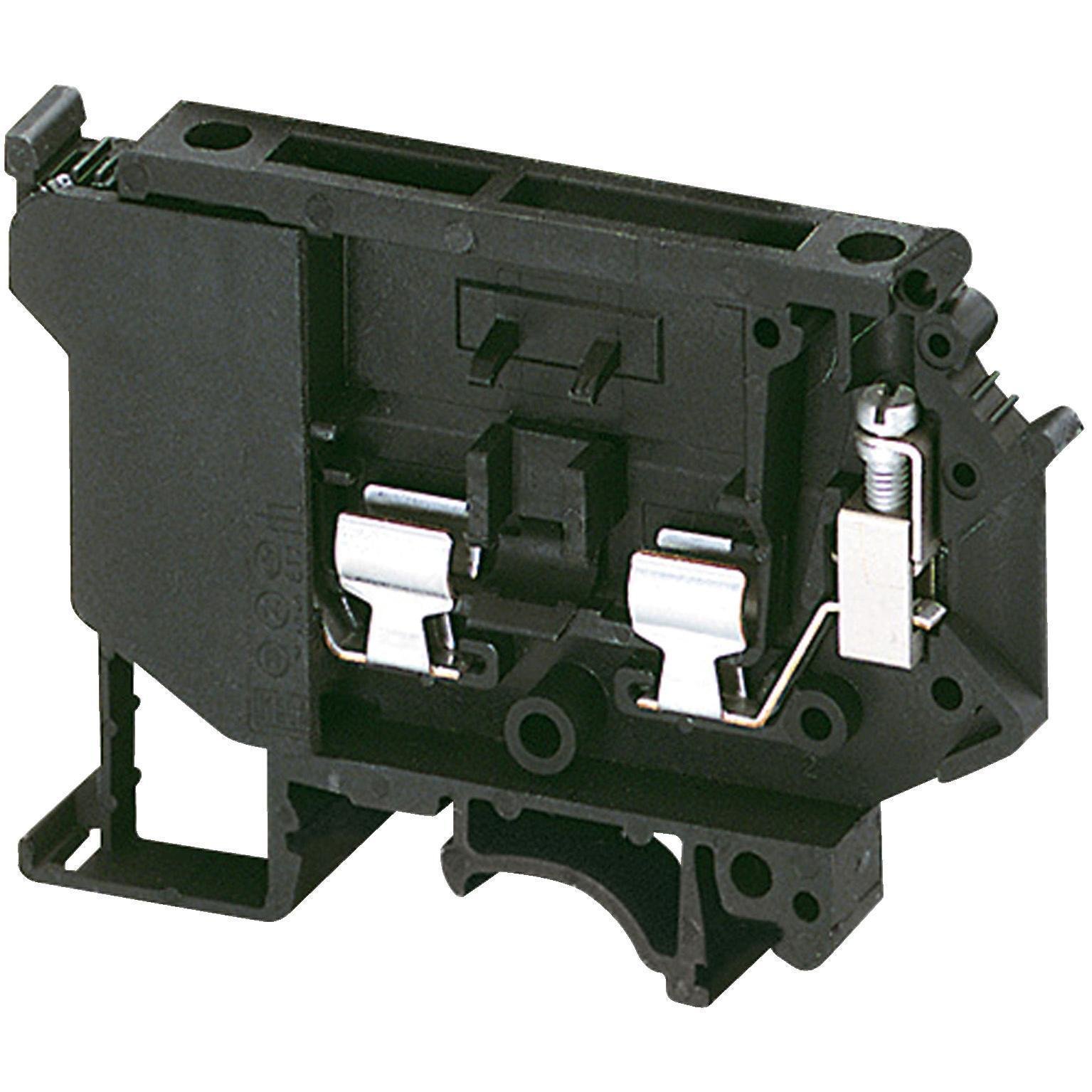 Picture of NSYTRV42SF5 - Terminal block, Linergy TR, fused disconnect type, for 5x20,5x25,5x30mm cartridge fuse, 2 points, 4mm², black