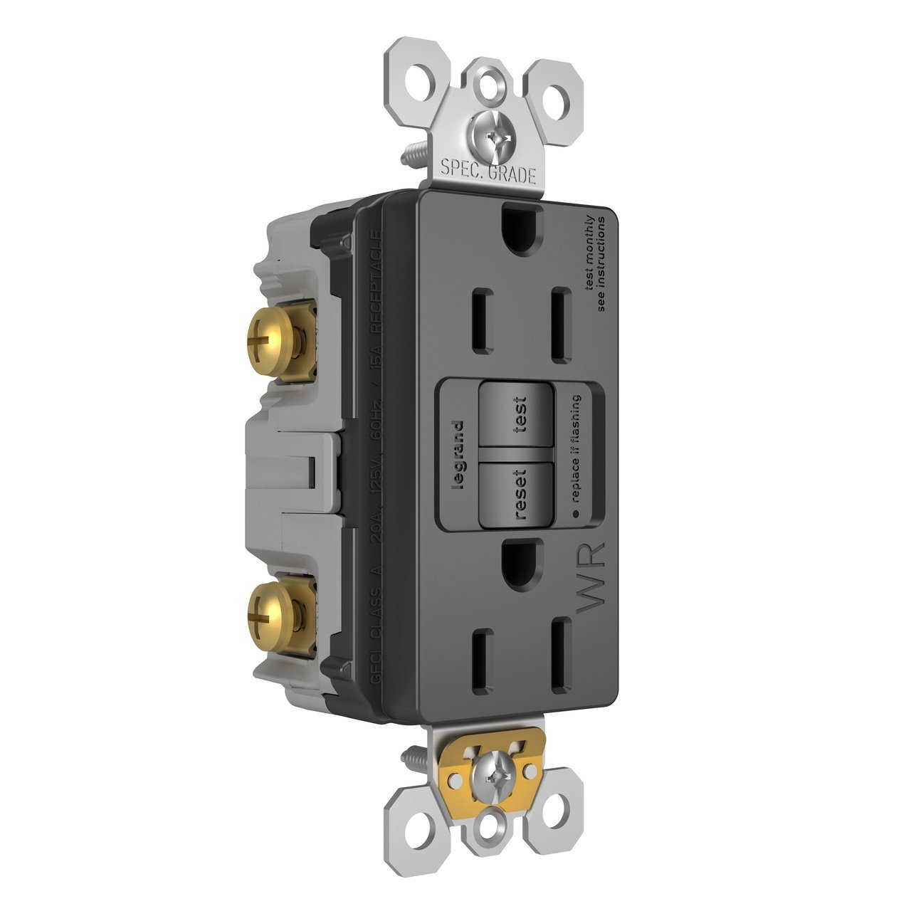 Picture of 1597-TRWRBK - radiant® Tamper-Resistant Weather-Resistant 15A Duplex Self-Test GFCI Receptacles with SafeLock® Protection, Black