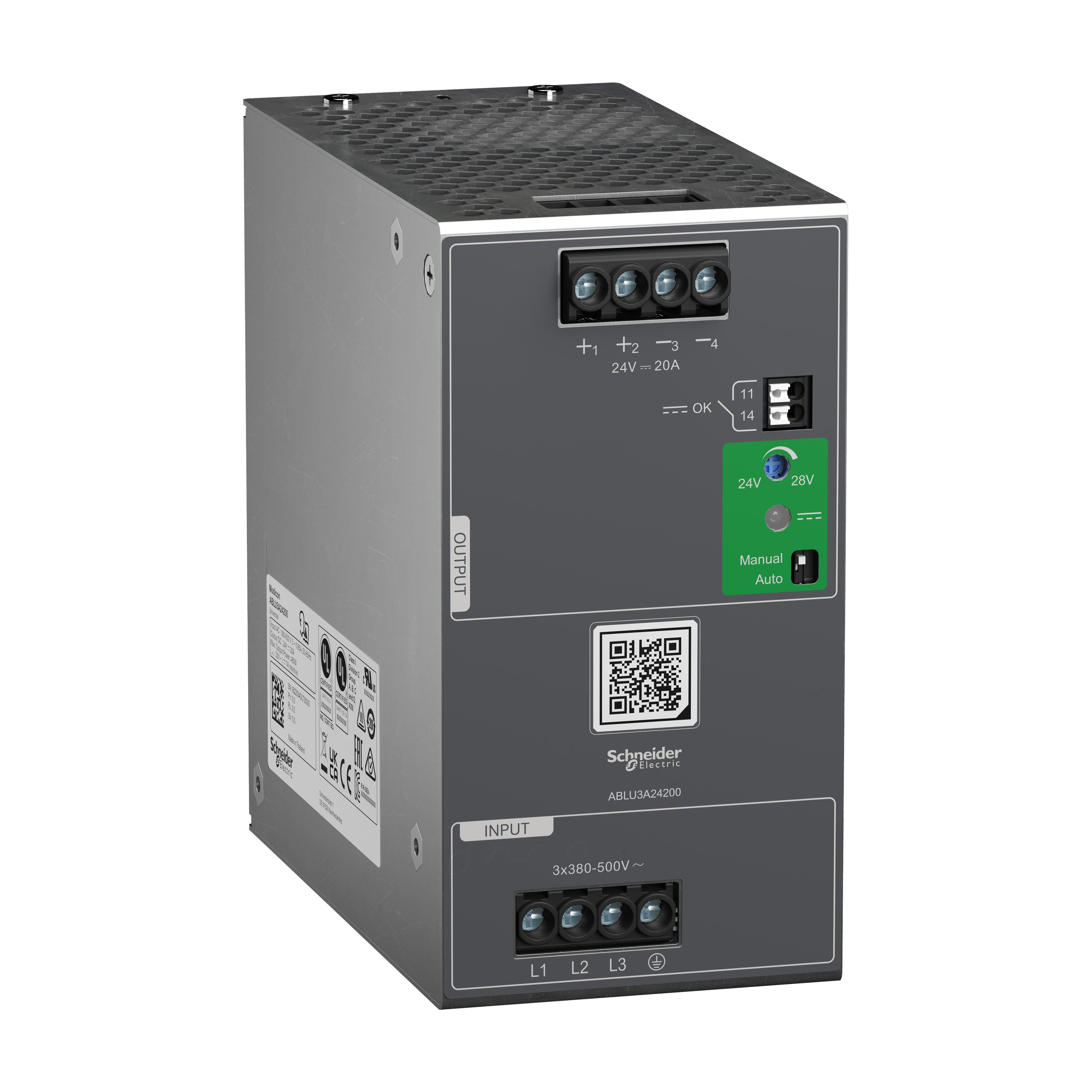 ABLU3A24200 - Regulated Power Supply, 380...500V AC, 24V, 20A, 3 phases, Universal