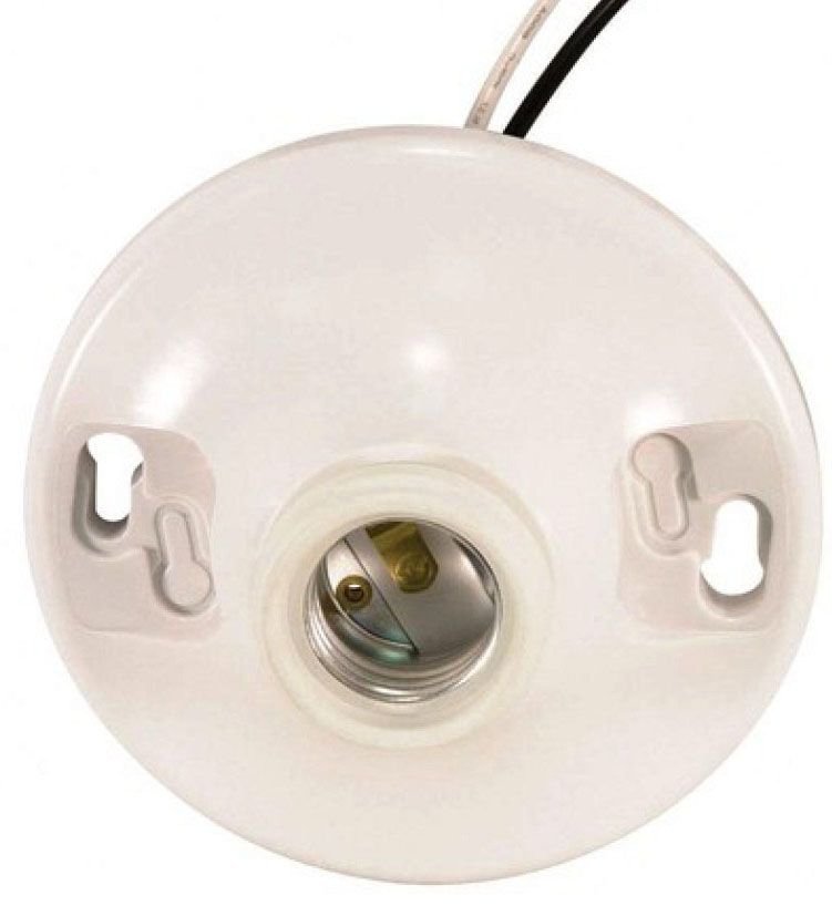 90/1502 - Keyless White Phenolic Ceiling Receptacle - 6" AWM B/W Leads 105C - 4-1/2" Diameter - 660W - 250V