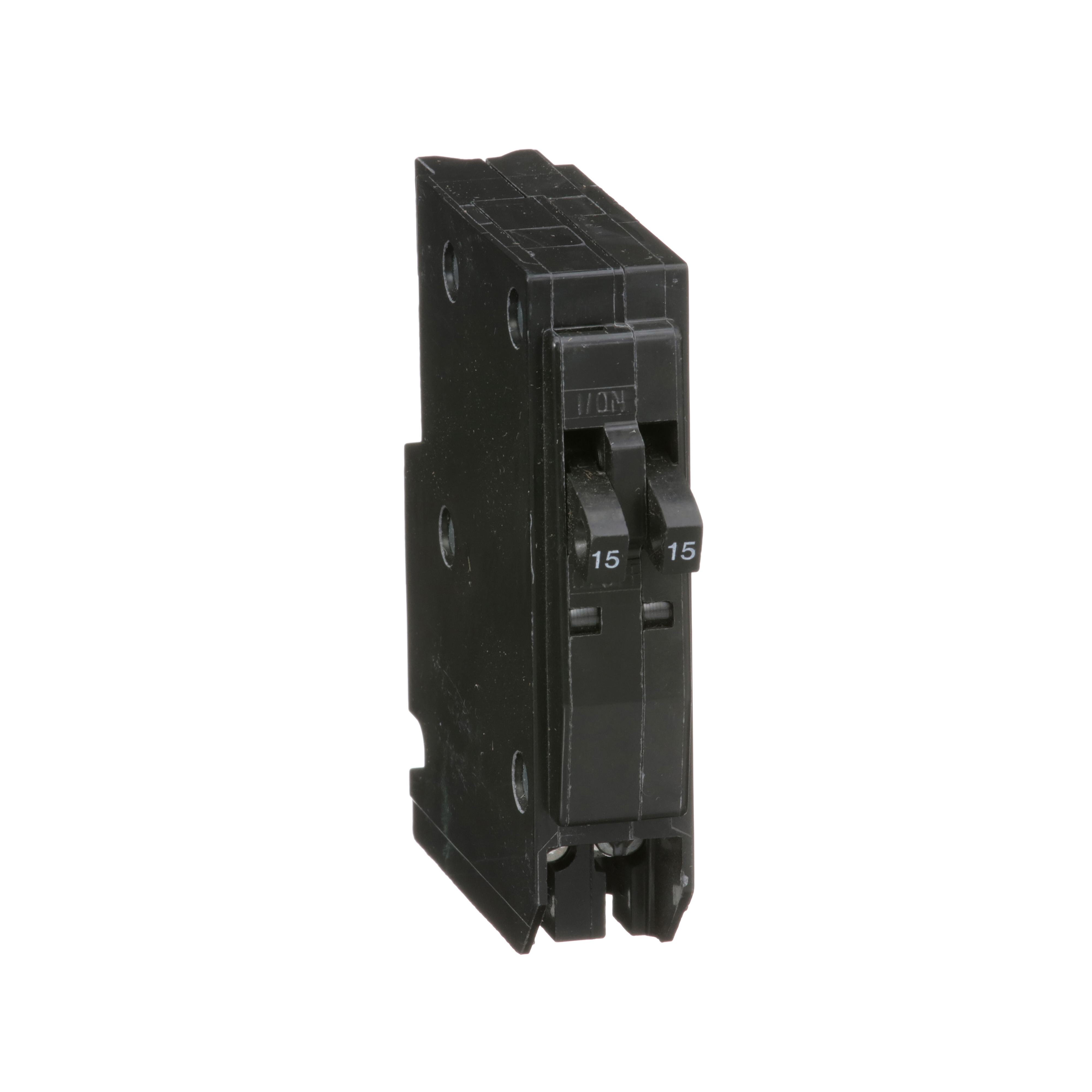 QOT1515 - Tandem mini circuit breaker, QO, 2 x 1 pole at 15A, 120/240VAC, 10kA, plug in