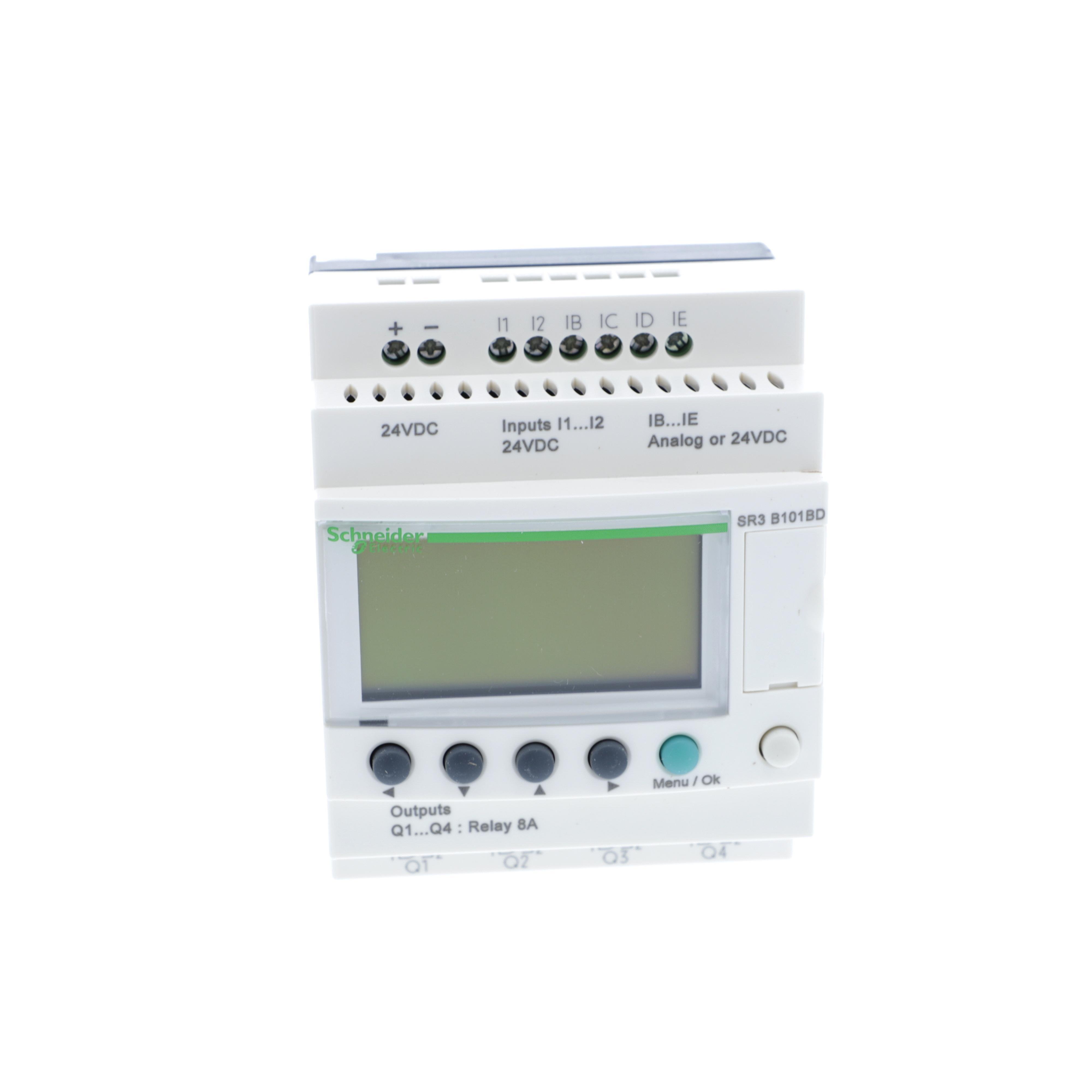 SR3B101BD - modular smart relay, Zelio Logic SR2 SR3, 10 IO, 24V DC, clock, display, 4 relay outputs